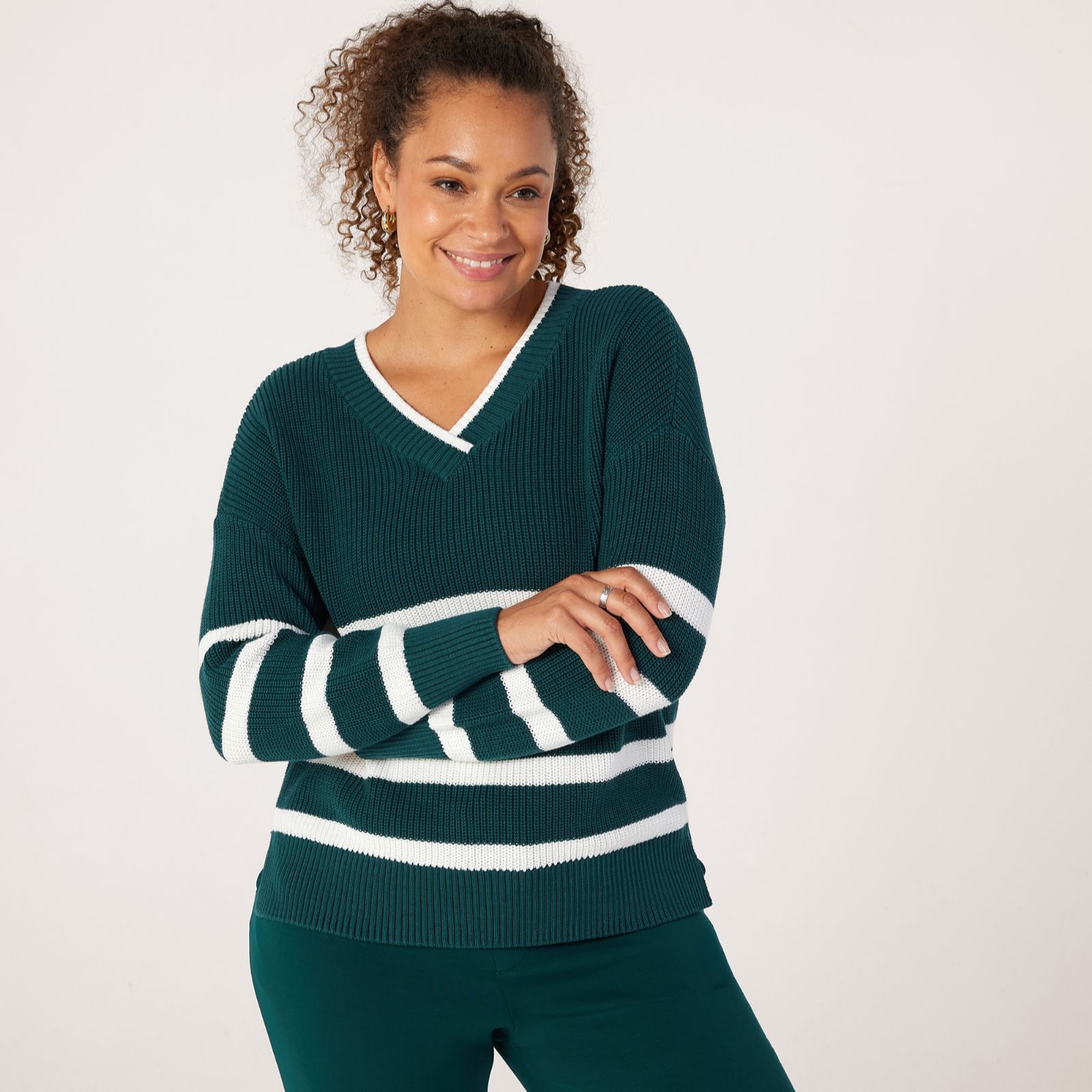 Ruth Langsford Leisurewear V Neck Stripe Jumper