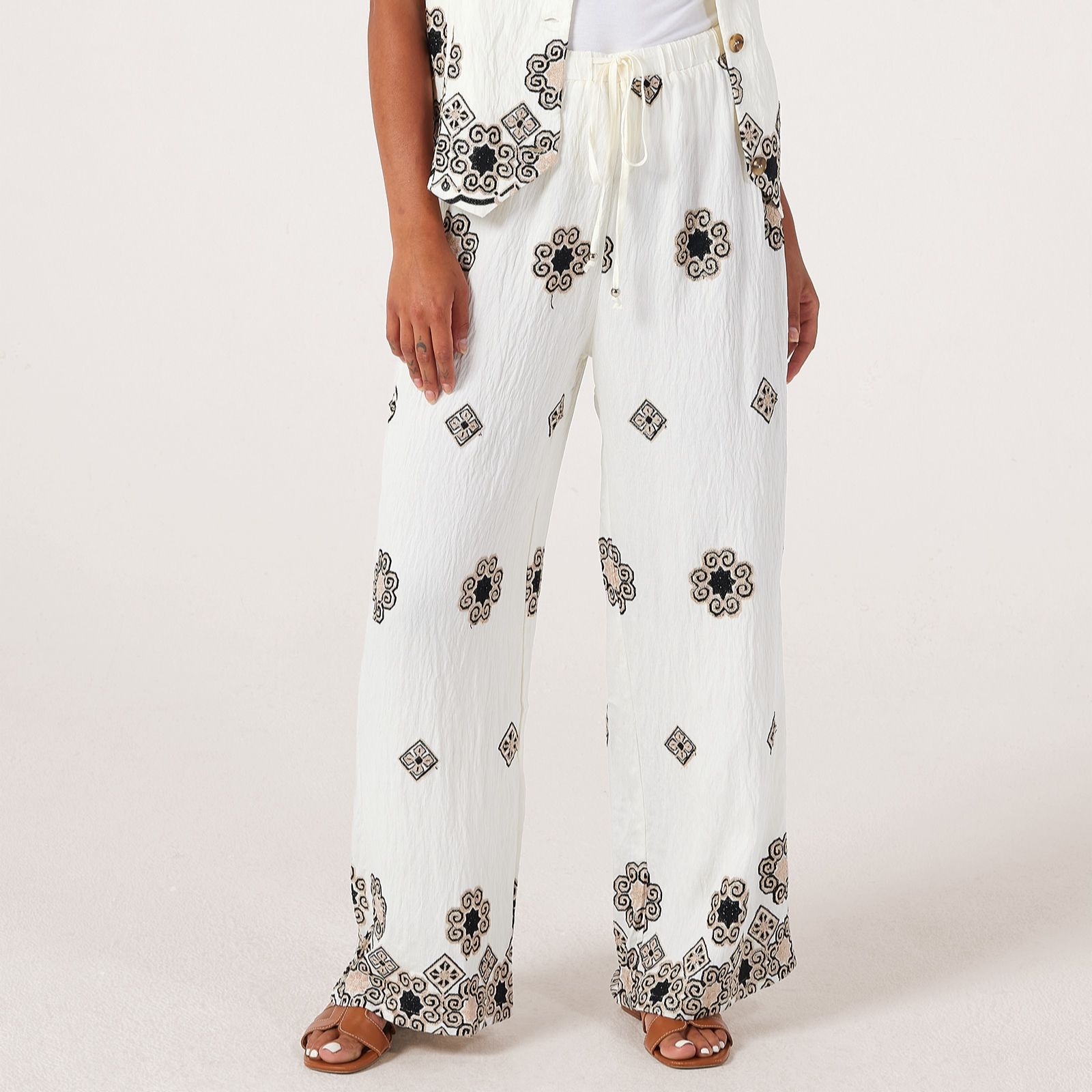 Malissa J Elasticated Drawstring Waist Embroidered Trouser