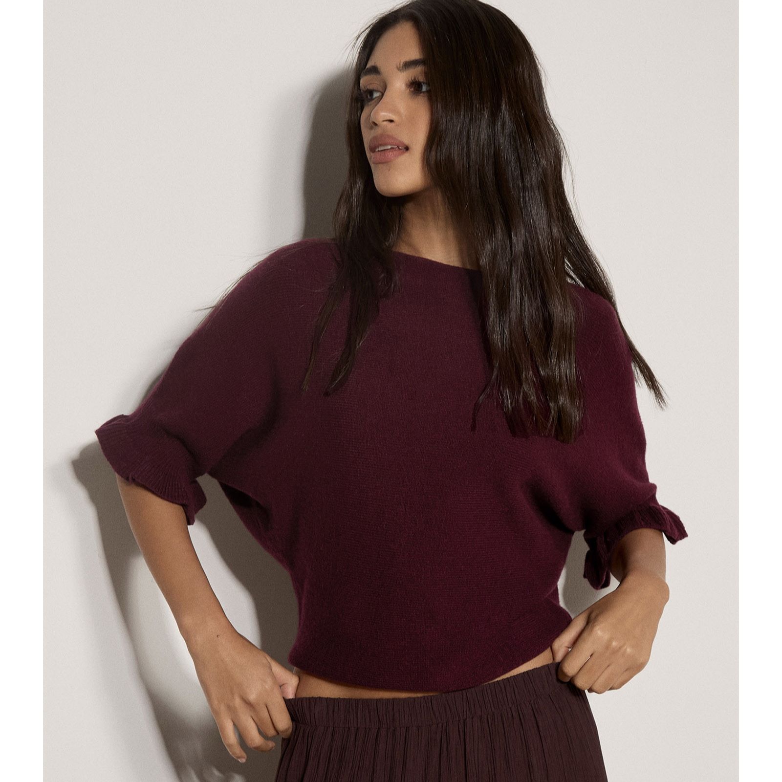 Apricot Ruffle Sleeve Batwing Jumper
