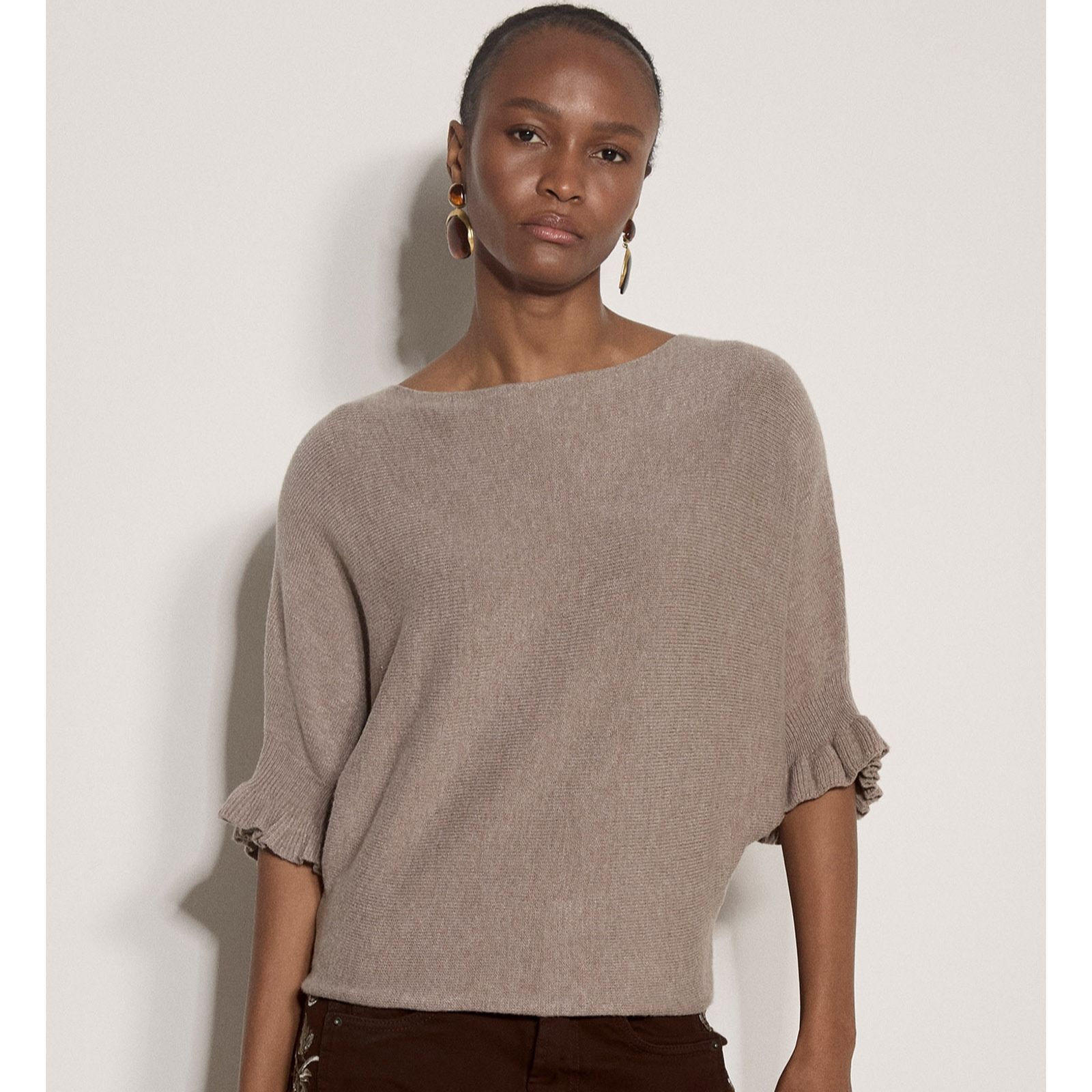Apricot Ruffle Sleeve Batwing Jumper