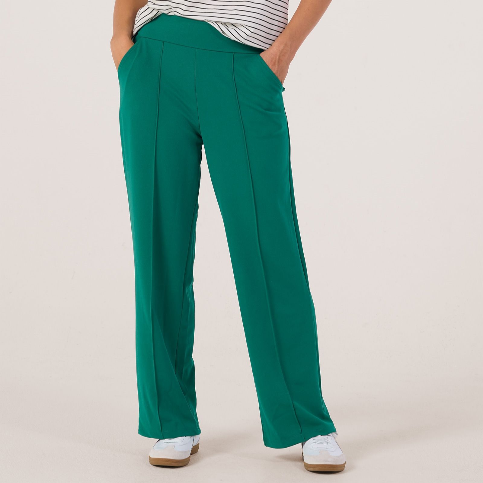 Kim & Co Ponte Crepe Pin-Tuck Wide Leg Trousers Standard