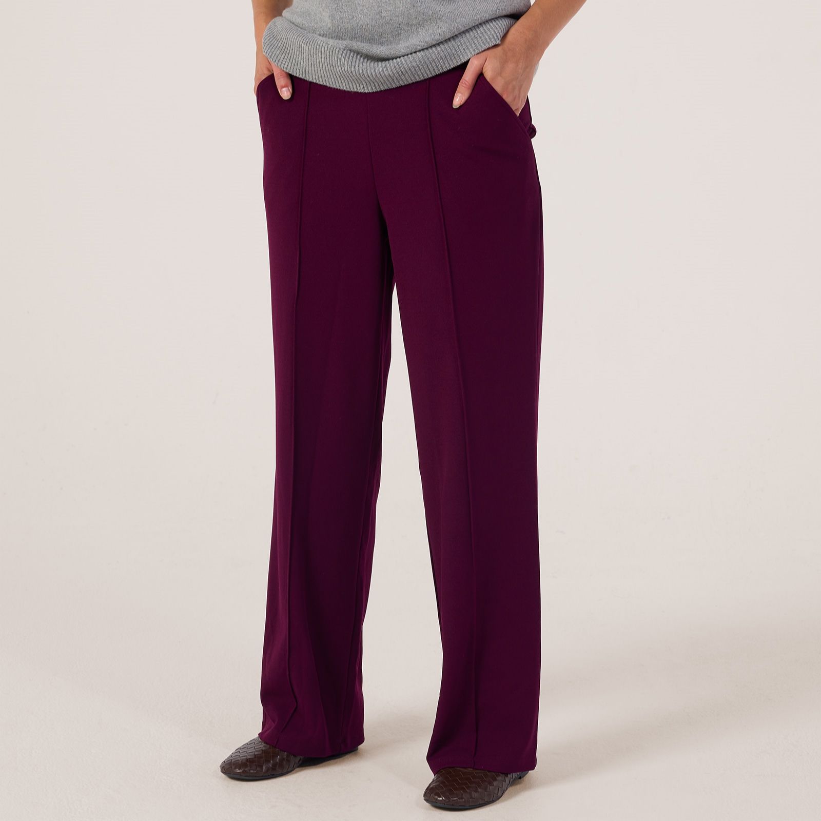 Kim & Co Ponte Crepe Pin-Tuck Wide Leg Trousers Standard