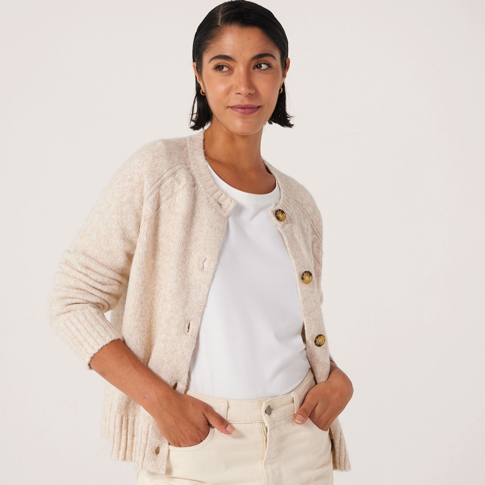Denim & Co. Button Through Cardigan with Cable Detail
