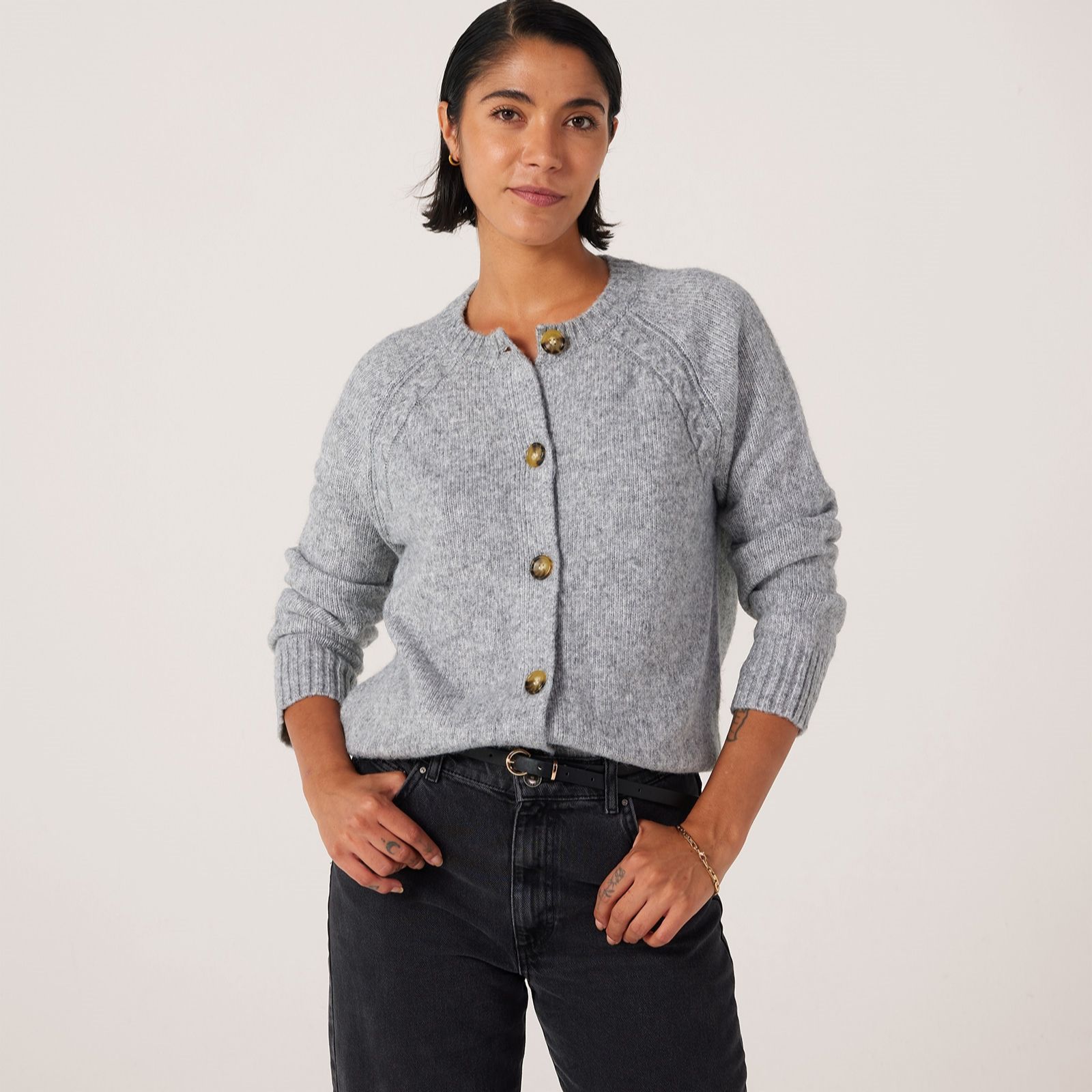Denim & Co. Button Through Cardigan with Cable Detail
