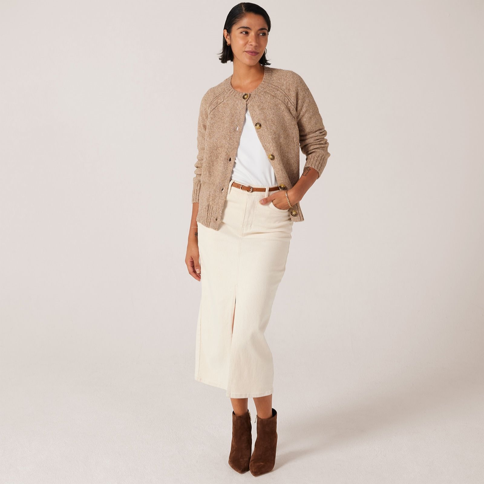 Denim & Co. Button Through Cardigan with Cable Detail