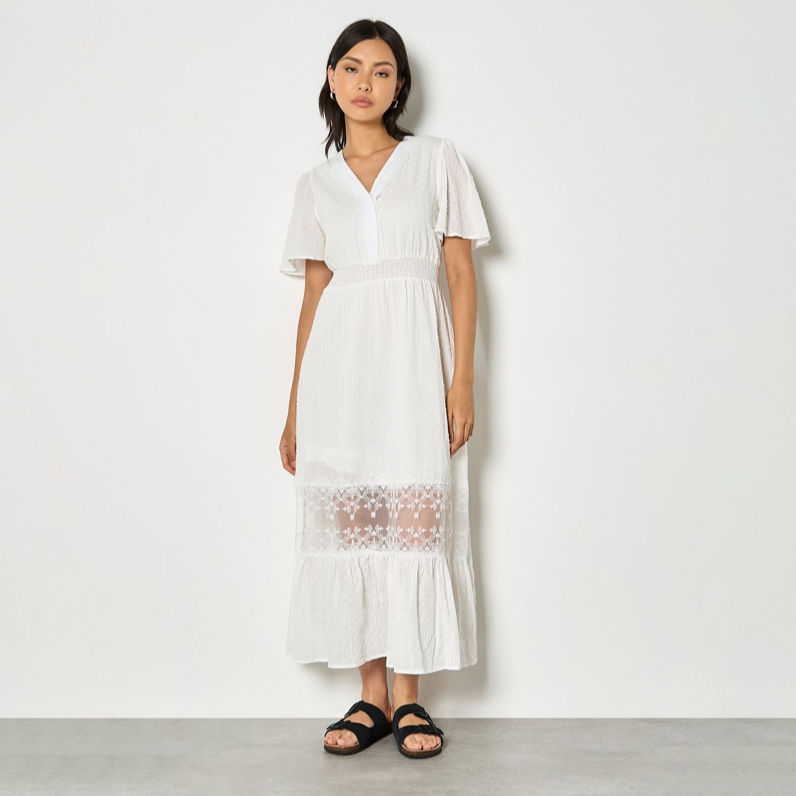 Apricot Dobby Lace Insert Maxi Dress