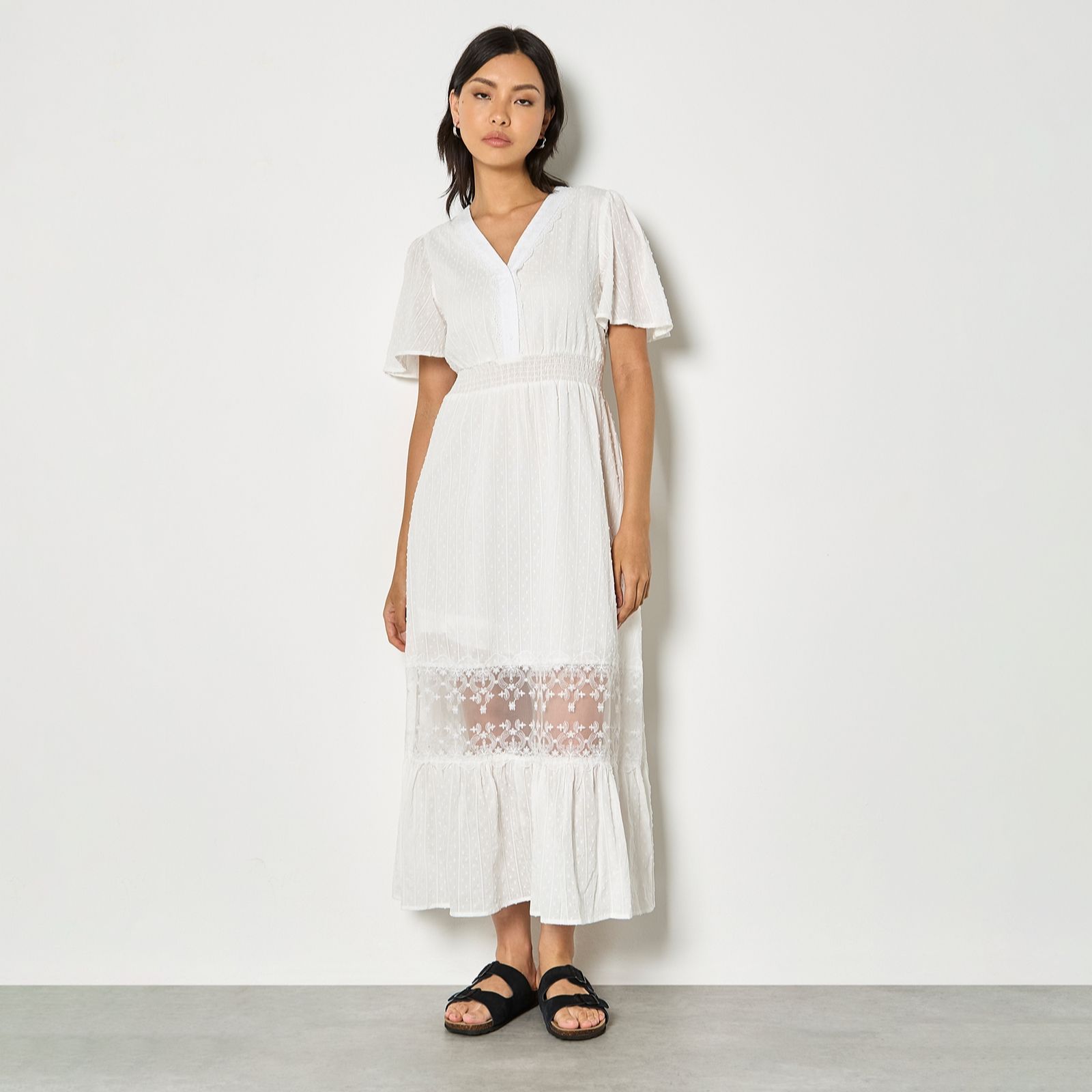 Apricot Dobby Lace Insert Maxi Dress