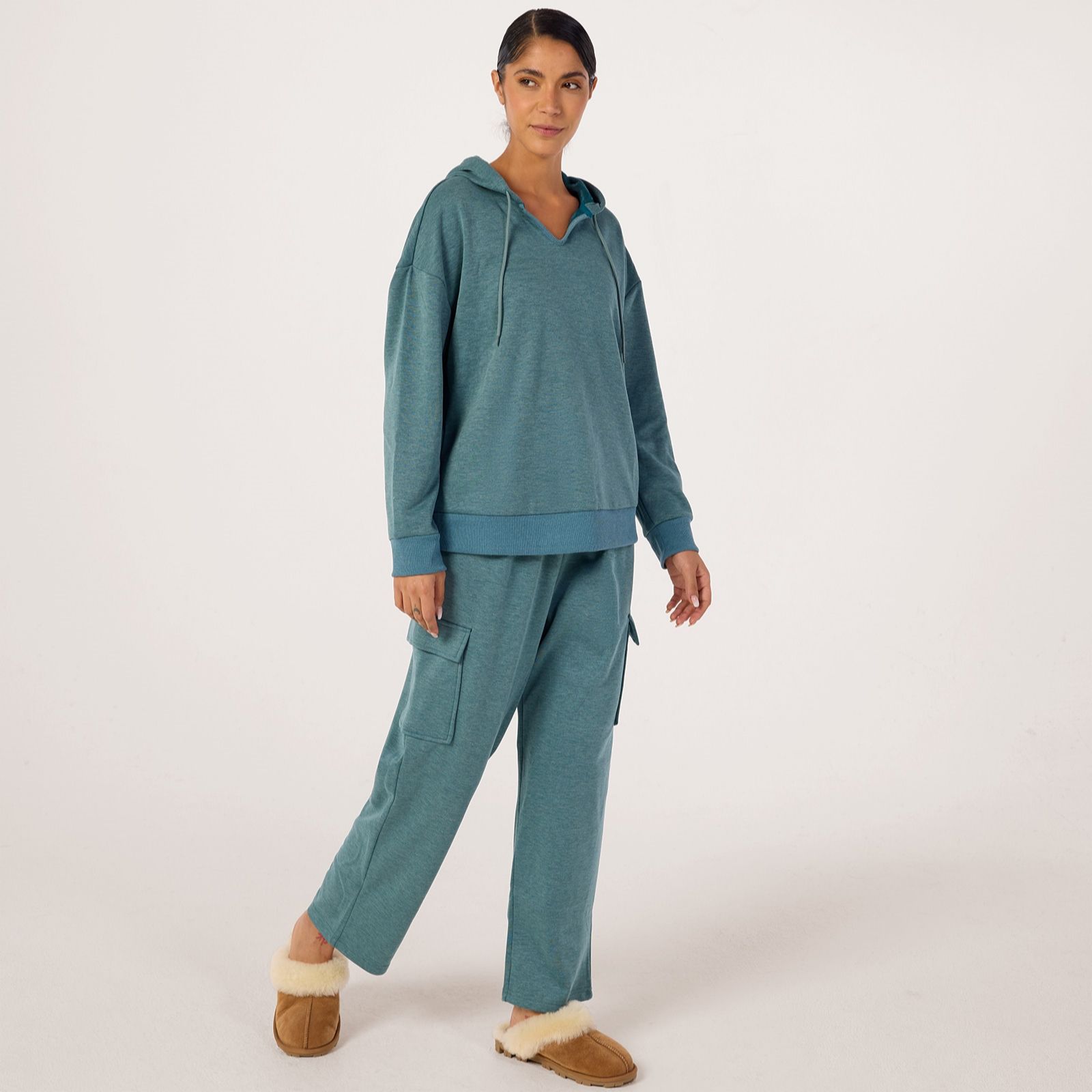 Cozee Home Marl Jersey Plush Hoodie & Cargo Set