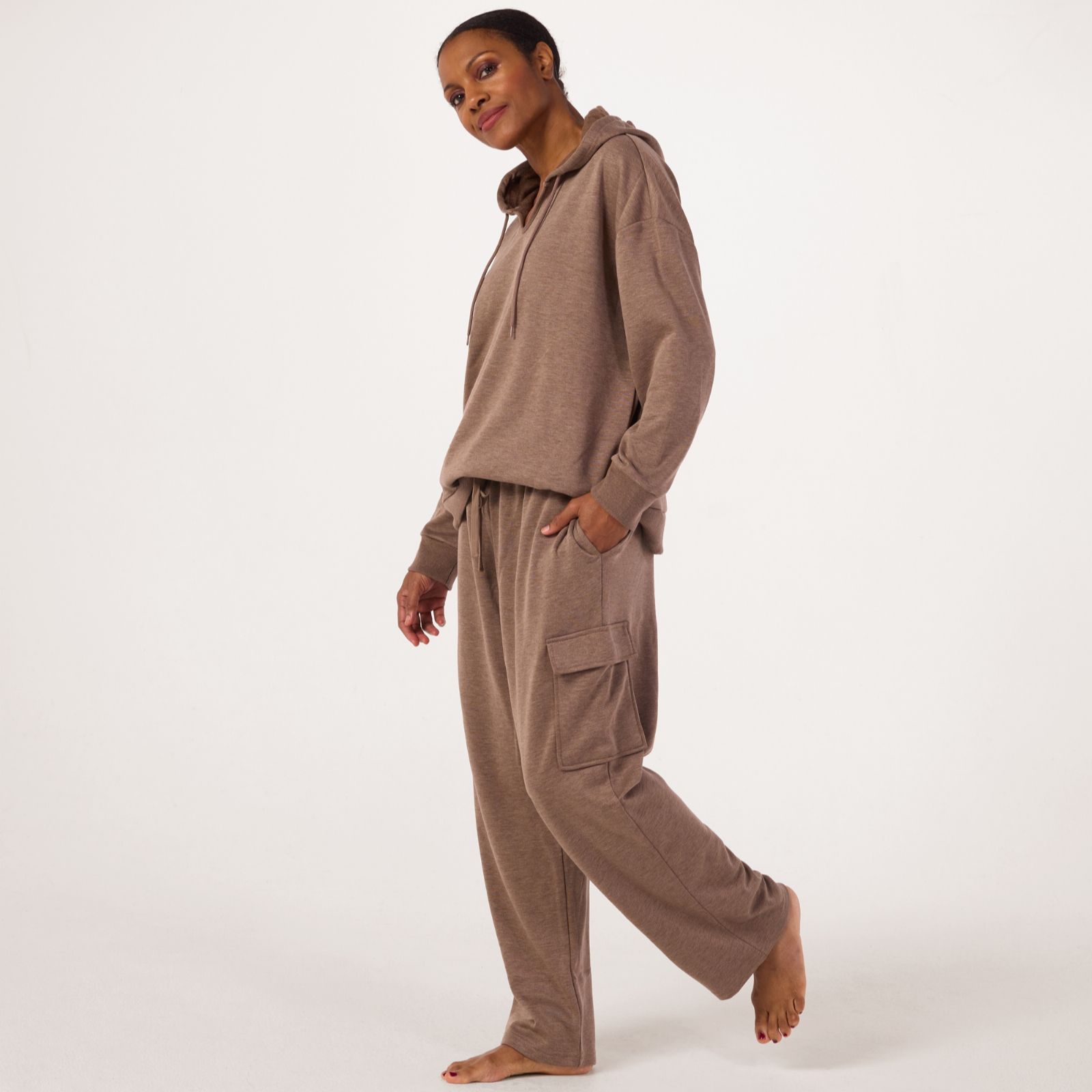 Cozee Home Marl Jersey Plush LS Hoodie & Cargo Set