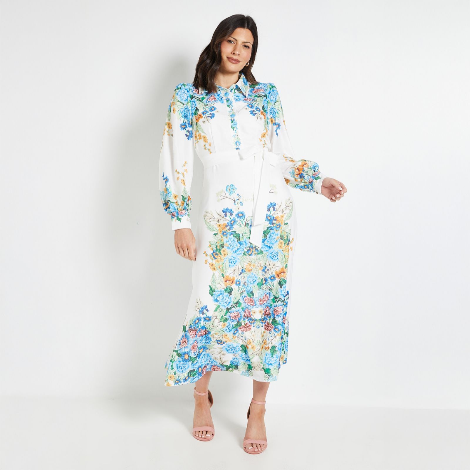 Wallis Floral Placement Print Maxi Shirt Dress