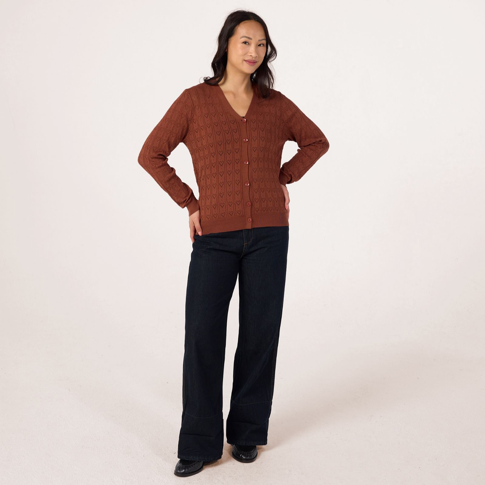 Izabel London Heart Pointelle Cardigan