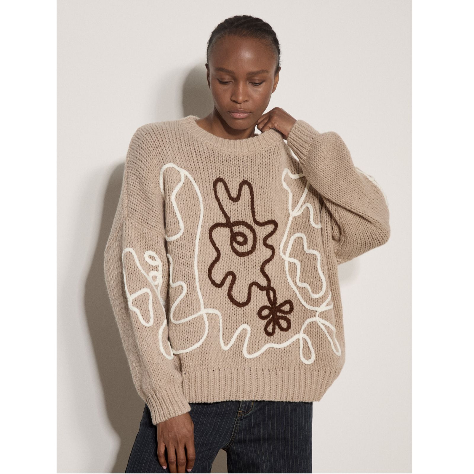 Apricot Abstract Cornely Flower Chunky Jumper