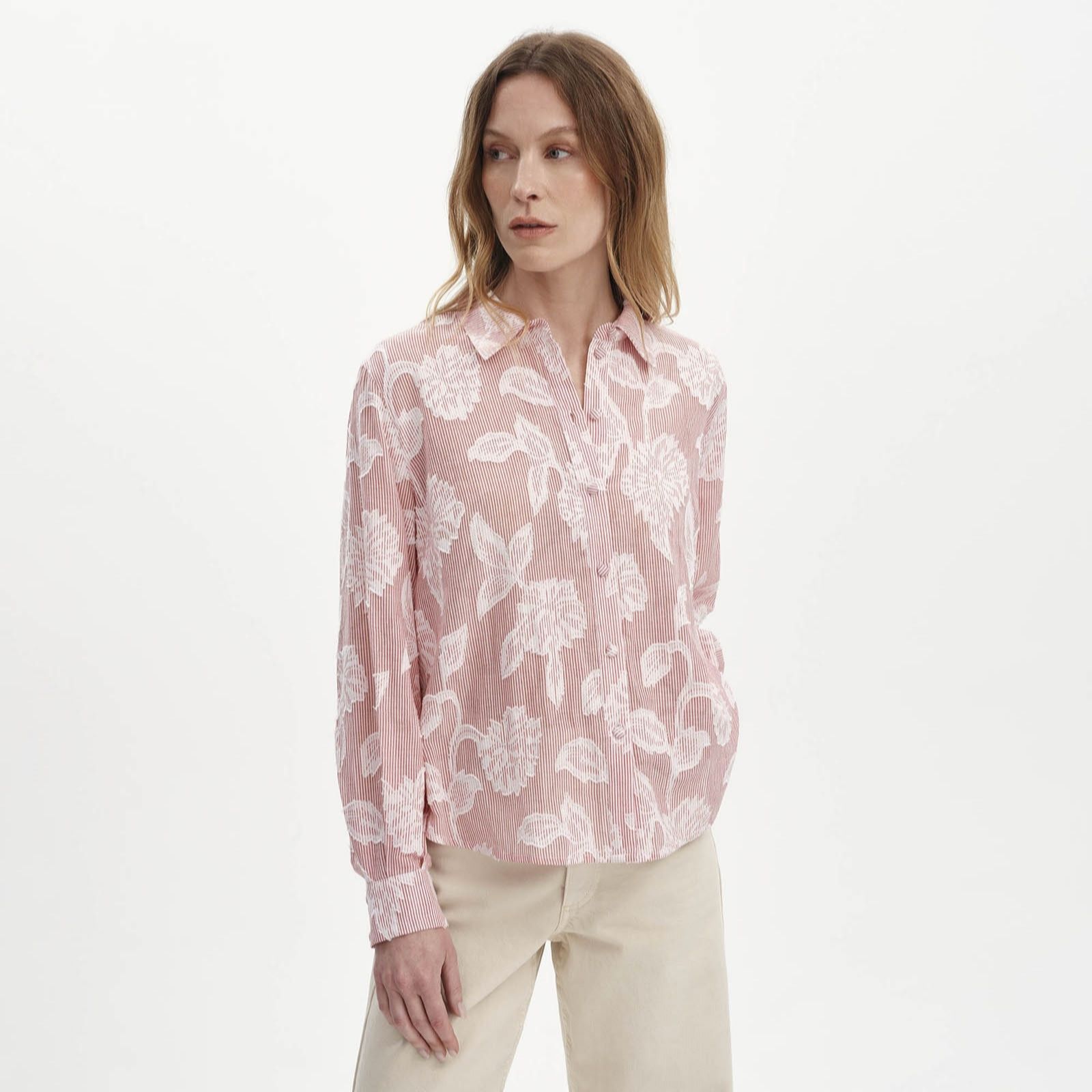Finery London Heidi 100% Cotton Jaquard Floral Stripe Shirt