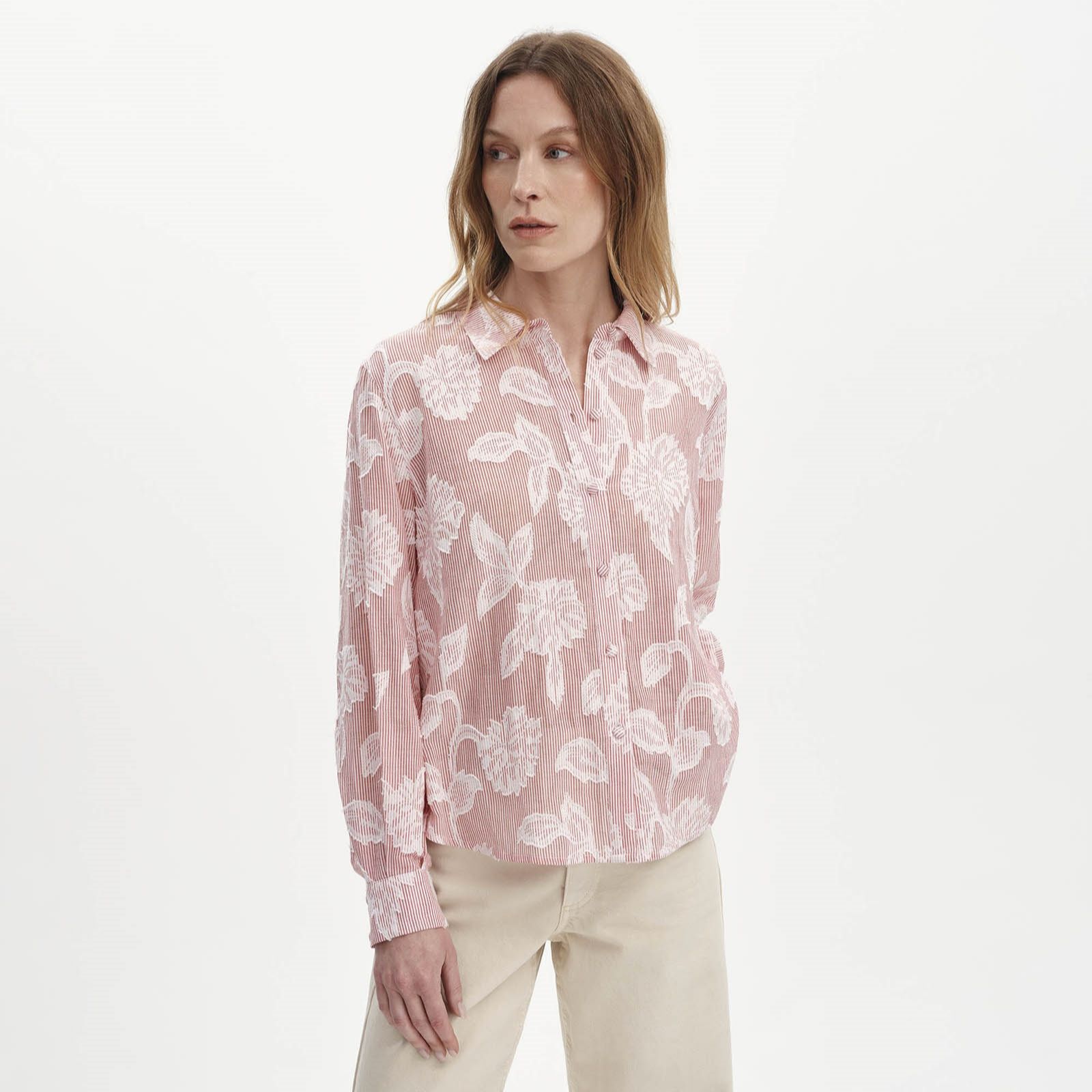 Finery London Heidi 100% Cotton Jaquard Floral Stripe Shirt