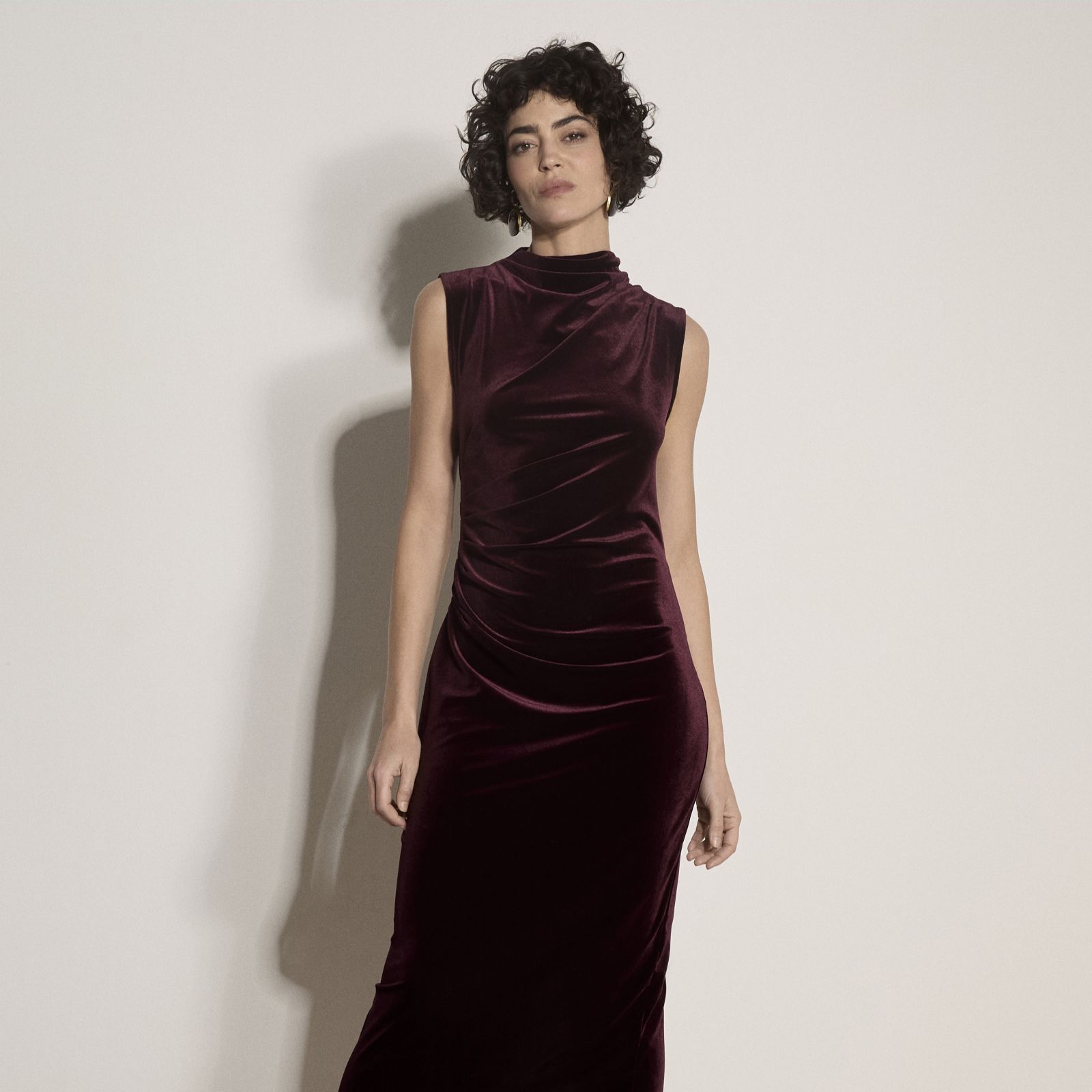 Apricot Velvet High Neck Bodycon Dress