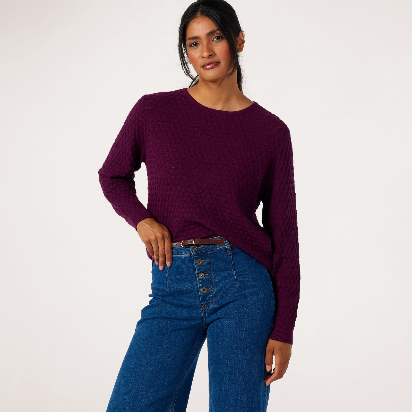 Denim & Co. Pointelle Stitch Sweater