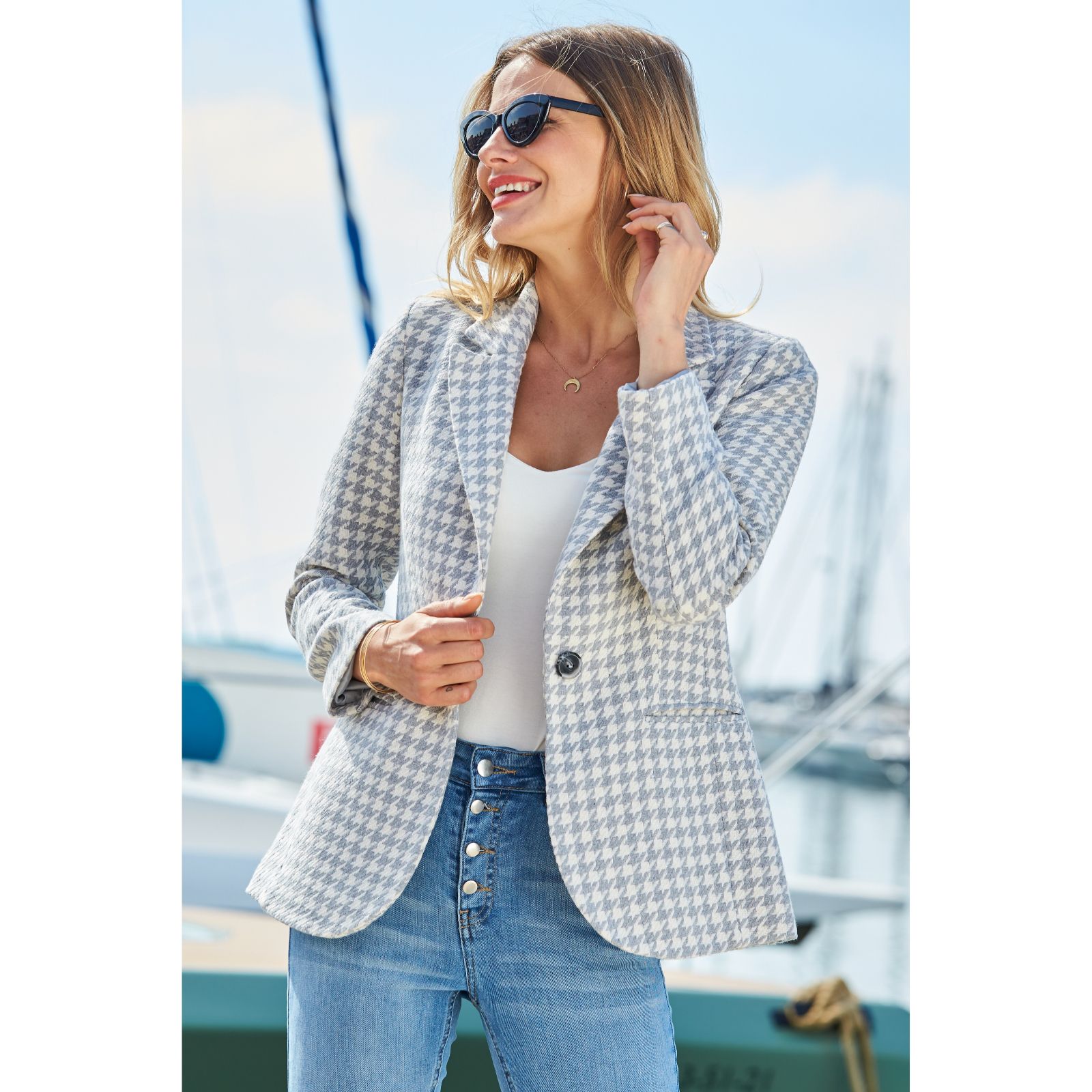 Sosandar Lux Dogtooth Print Blazer