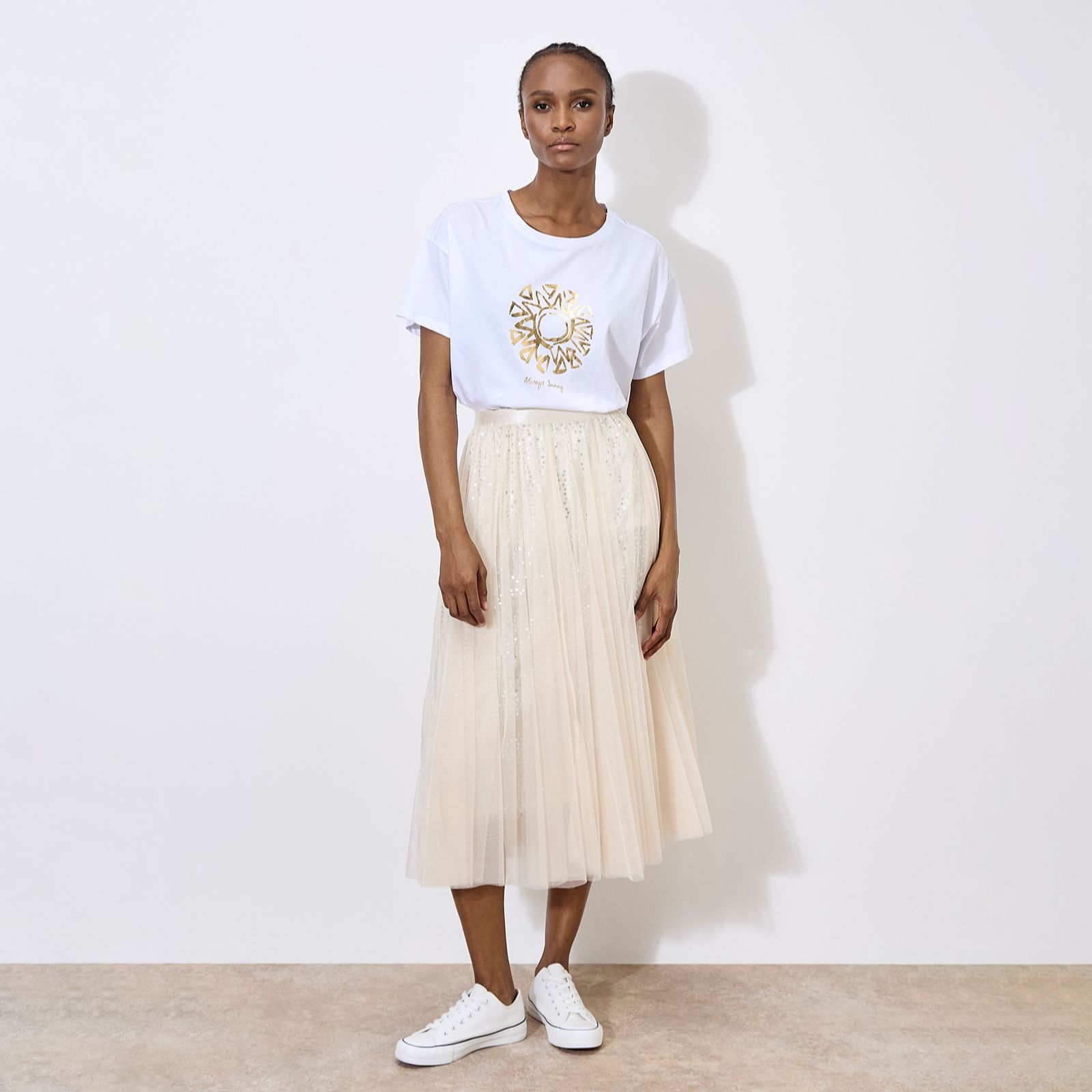 Apricot Tulle And Sequin Layer Skirt