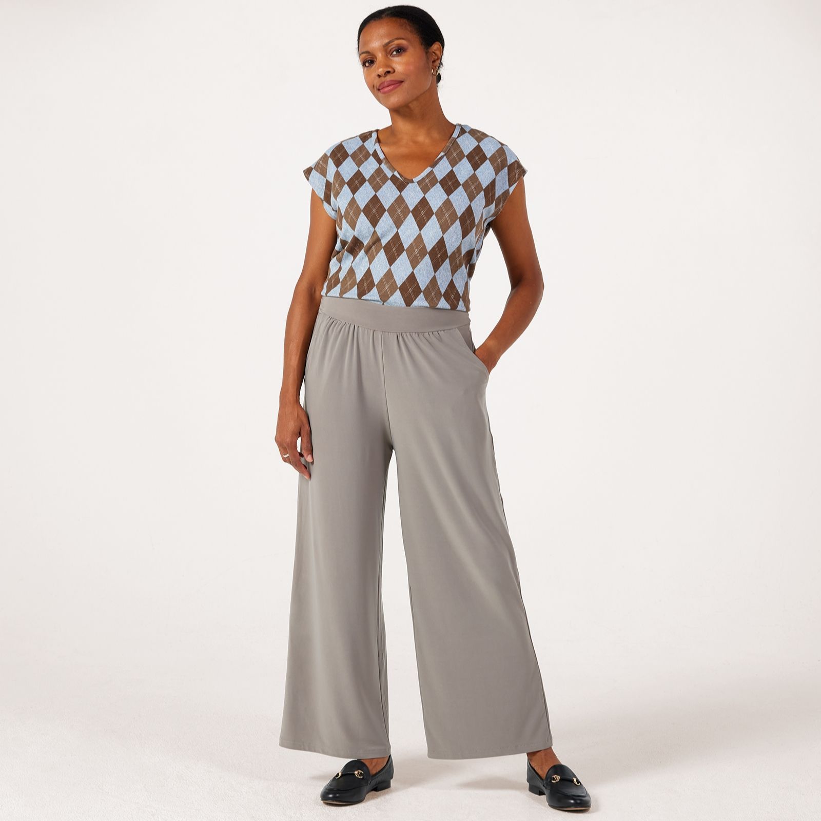 Kim & Co Deluxe Brazil Jersey Wide Leg Petite Trousers