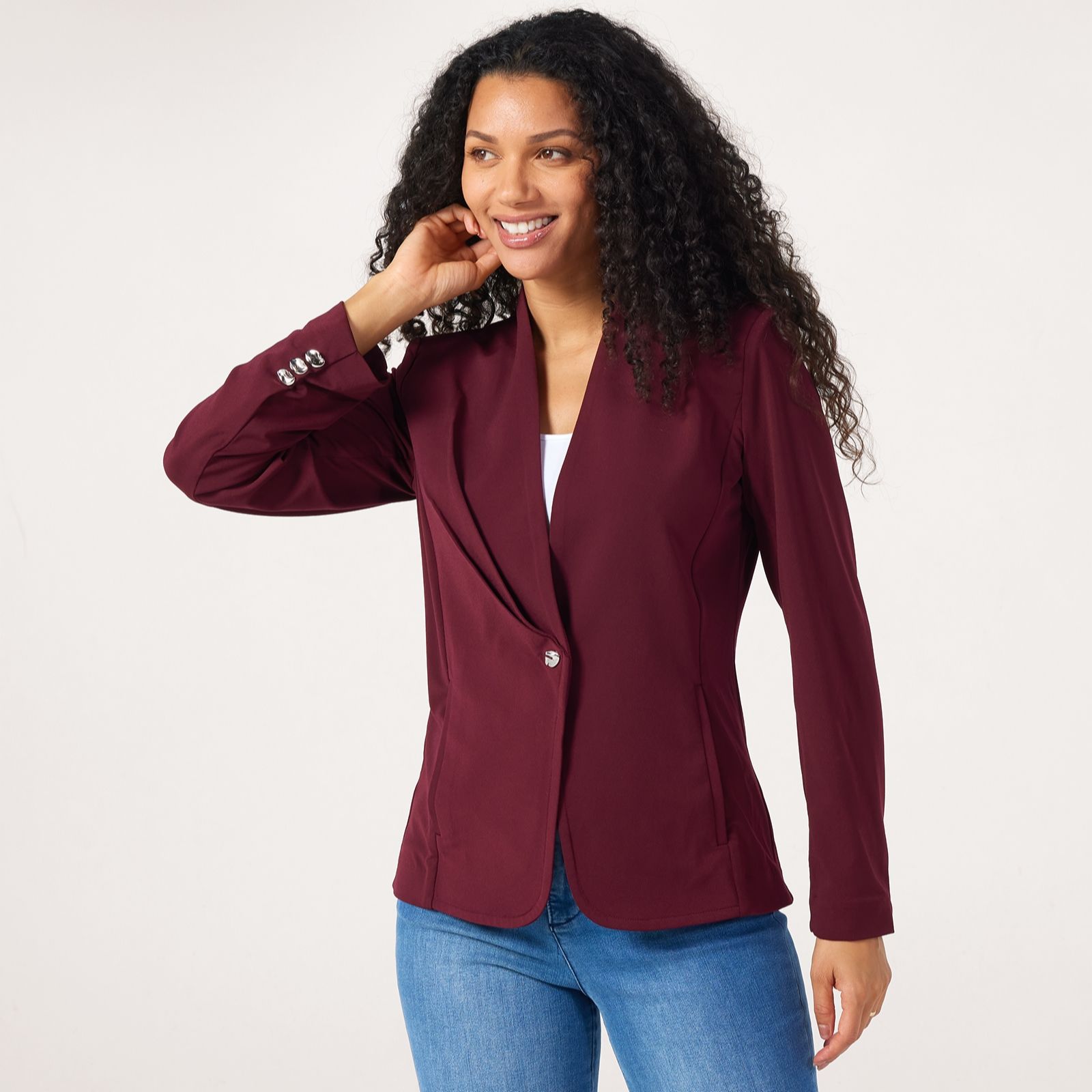 MarlaWynne Collection Luxe Crepe Soft Blazer With Metal Button