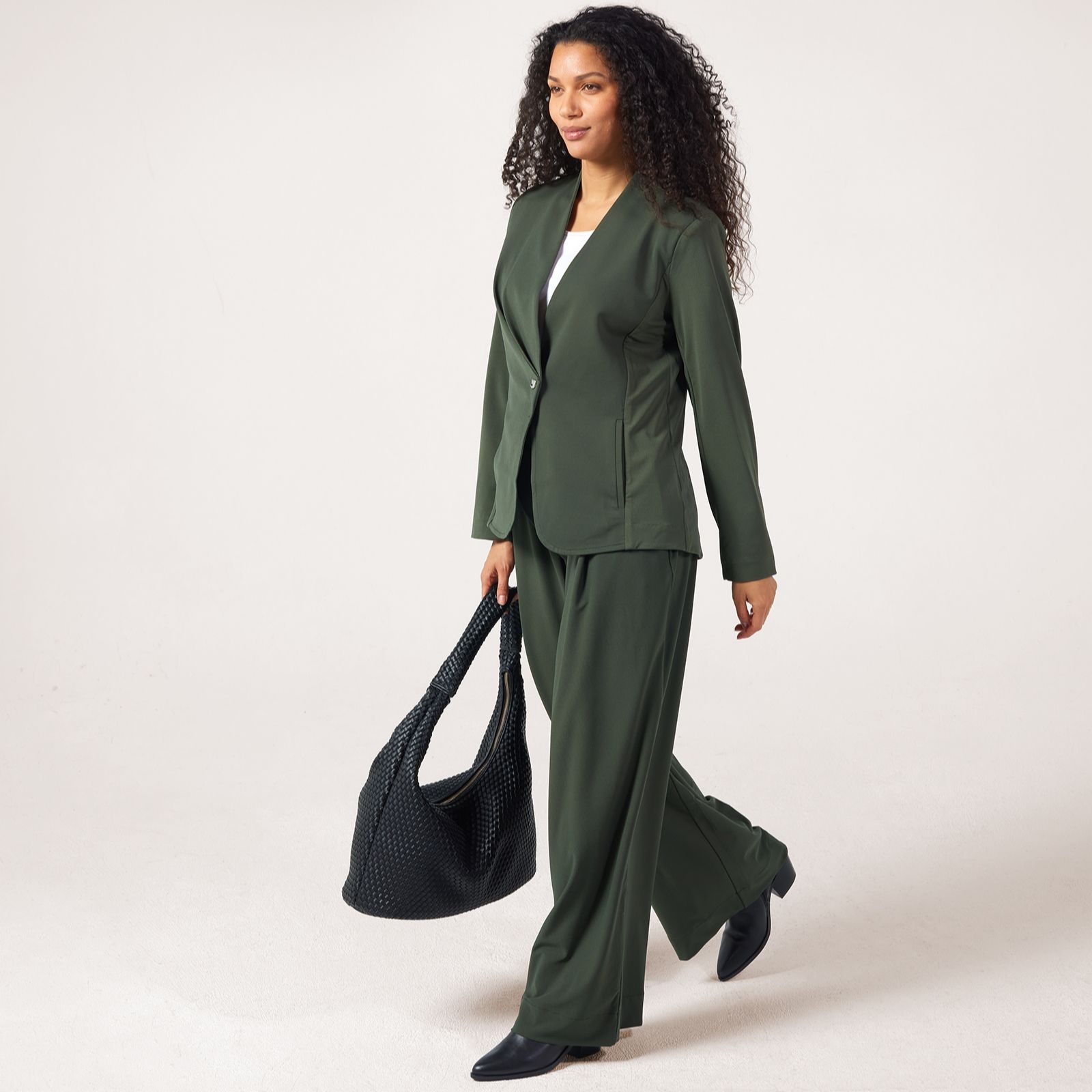 MarlaWynne Collection Luxe Crepe Soft Blazer With Metal Button