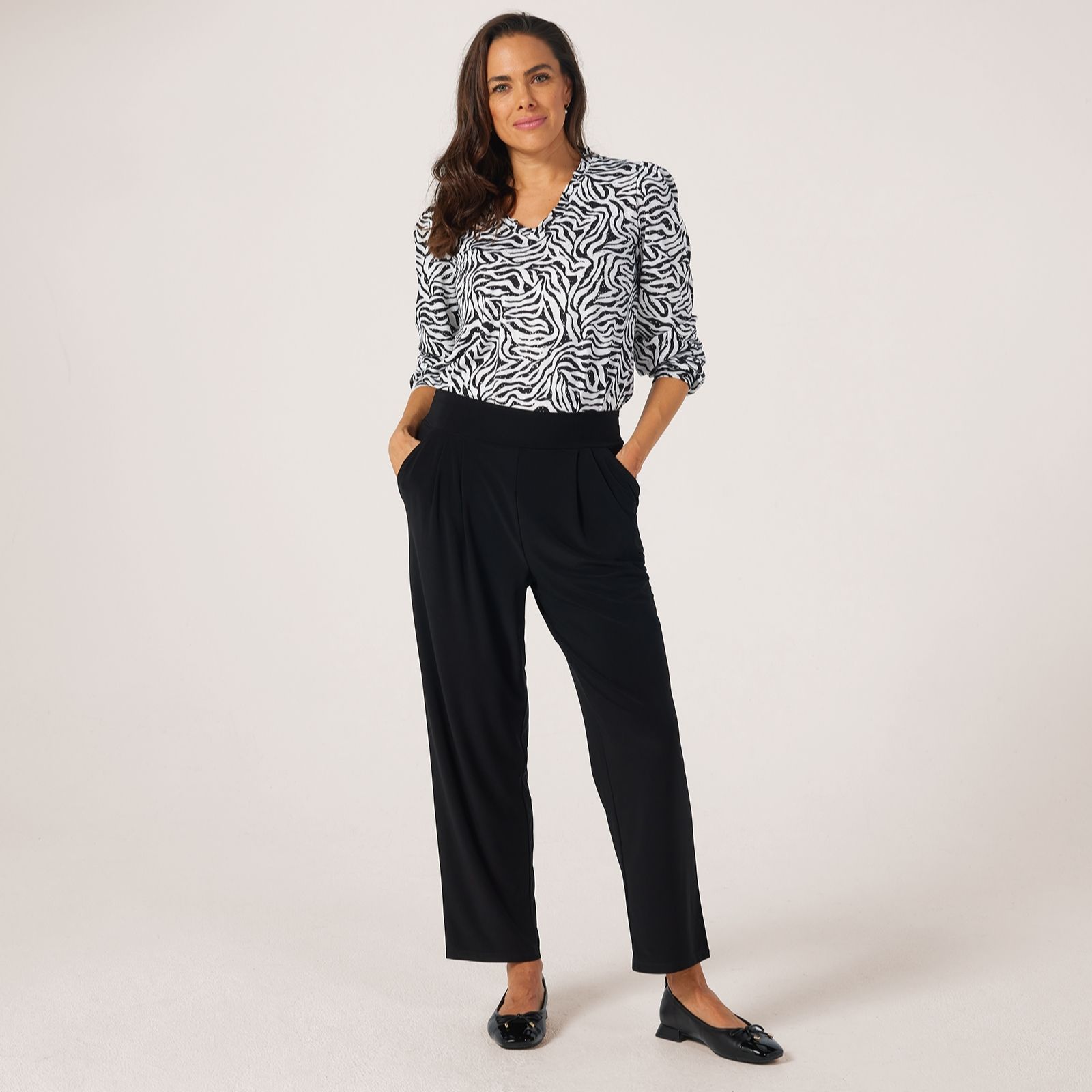 Kim & Co Deluxe Brazil Jersey Wellness Ankle Length Pleated Trousers Standard