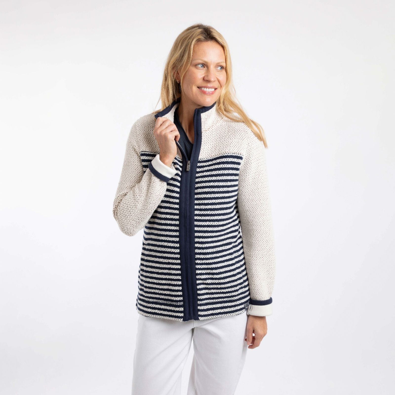 Weird Fish Zoe Striped Full Zip Knitted Fleece