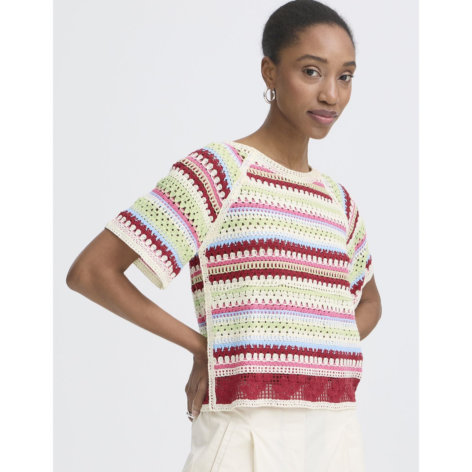 ICHI Bandie Crochet Knitted Short Sleeve Top