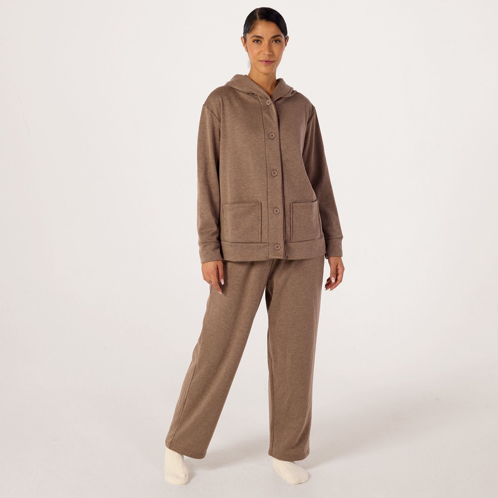 Cozee Home Jersey Plush Button Hooded Set