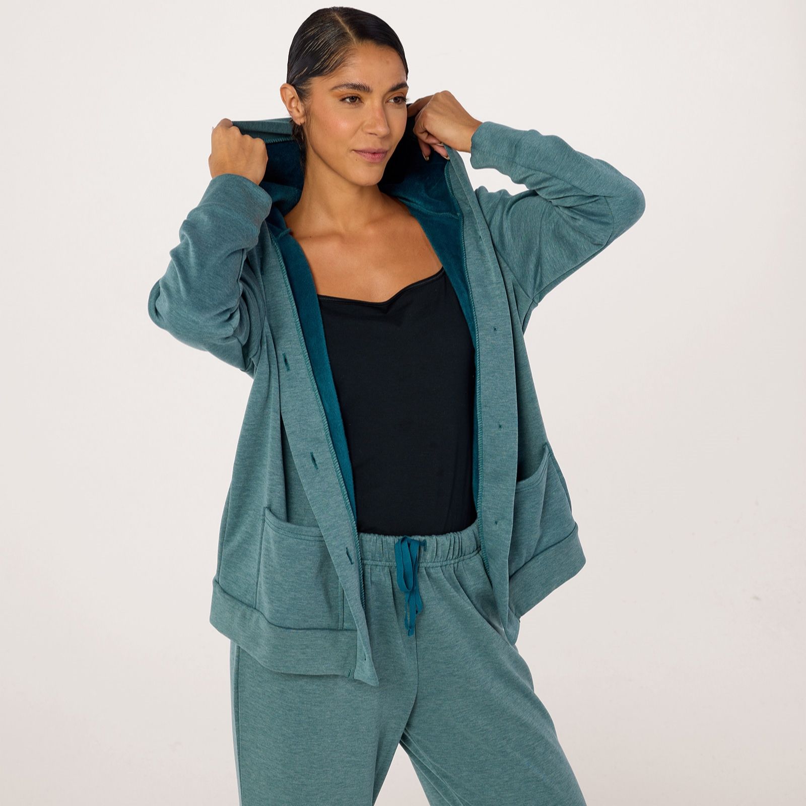 Cozee Home Jersey Plush Button Hooded Set
