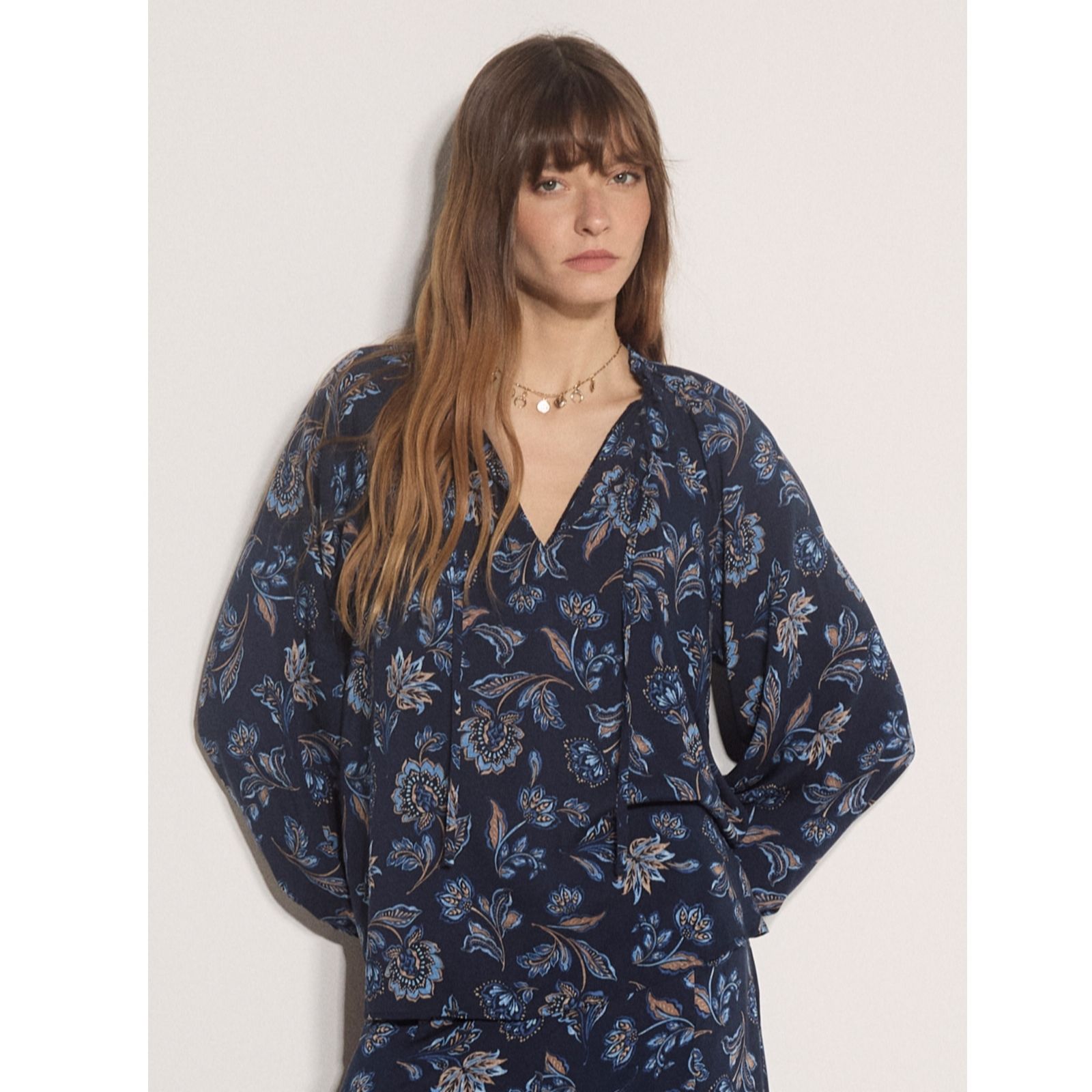 Apricot Painterly Sarasa Ruffle Blouse