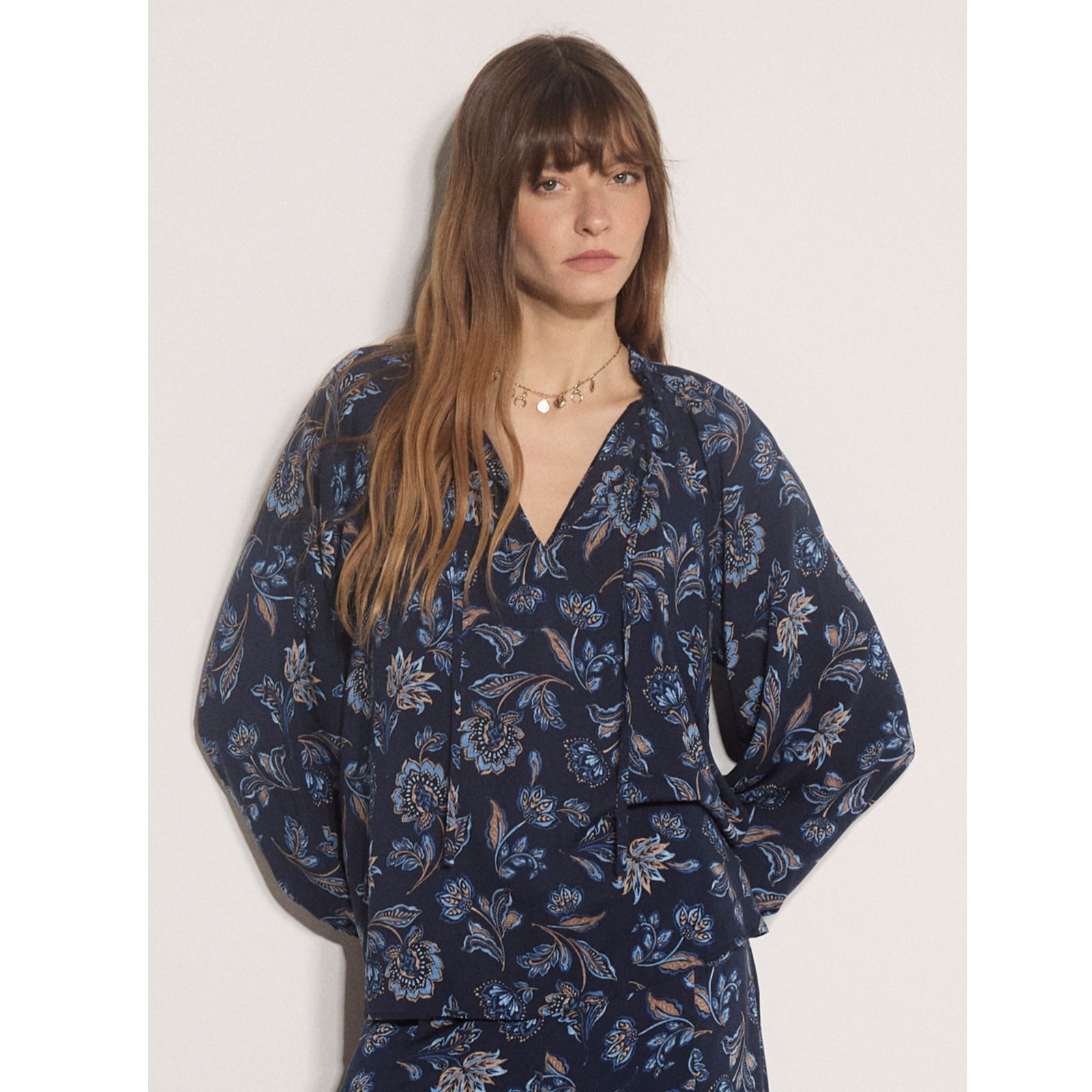 Apricot Painterly Sarasa Ruffle Blouse
