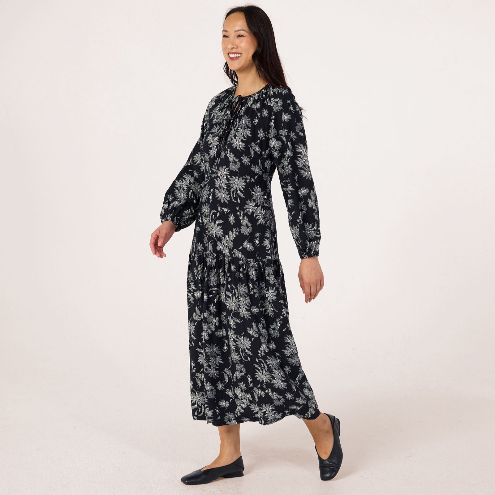 Izabel London Floral Drop Waist Tie Neck Maxi Dress