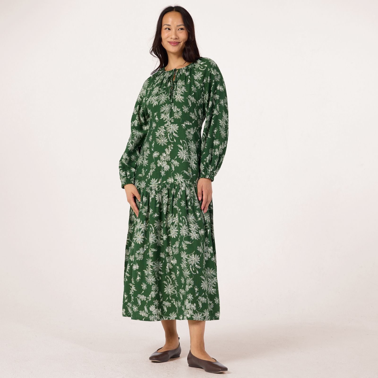 Izabel London Floral Drop Waist Tie Neck Maxi Dress