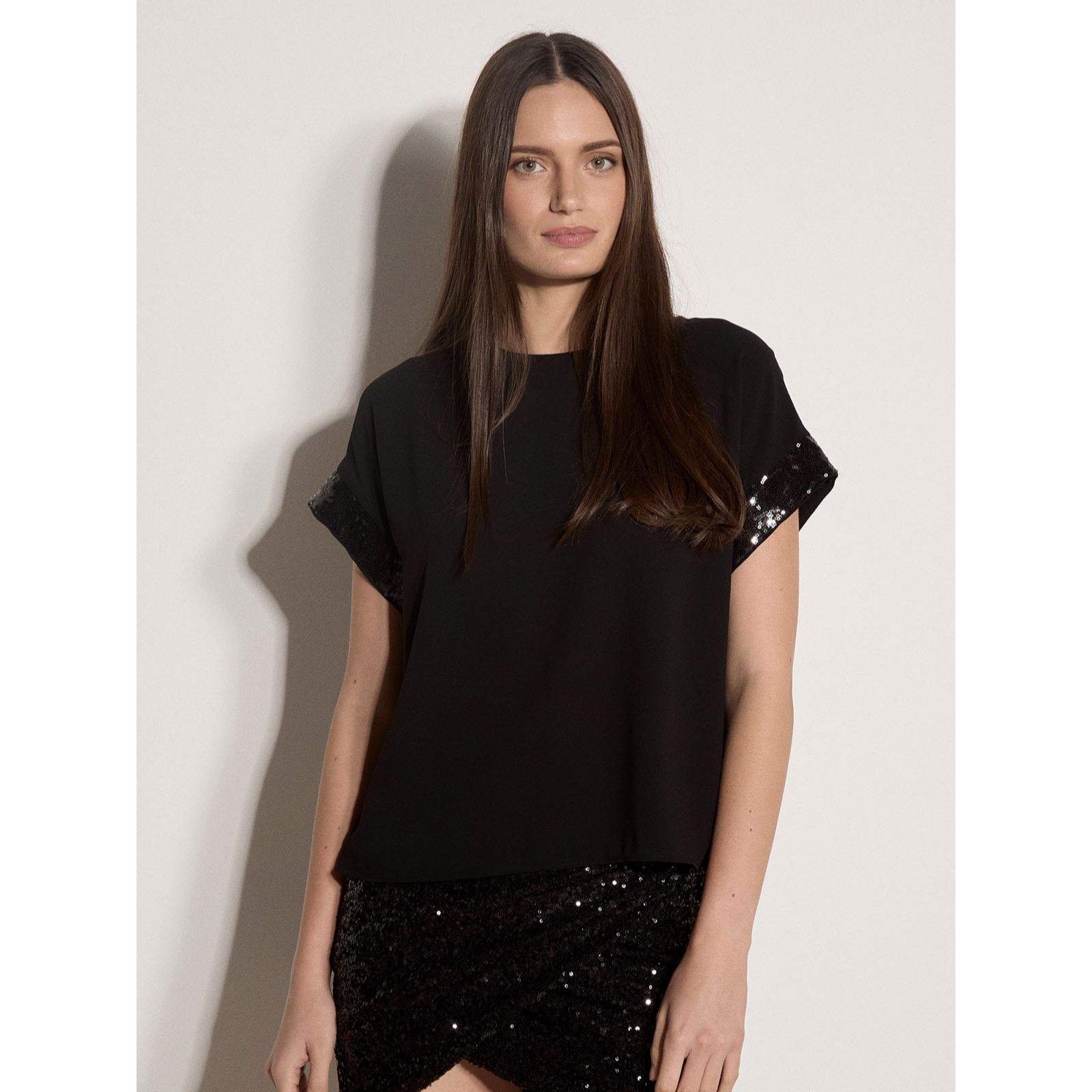 Apricot Sequin Cuff Double Layer Top