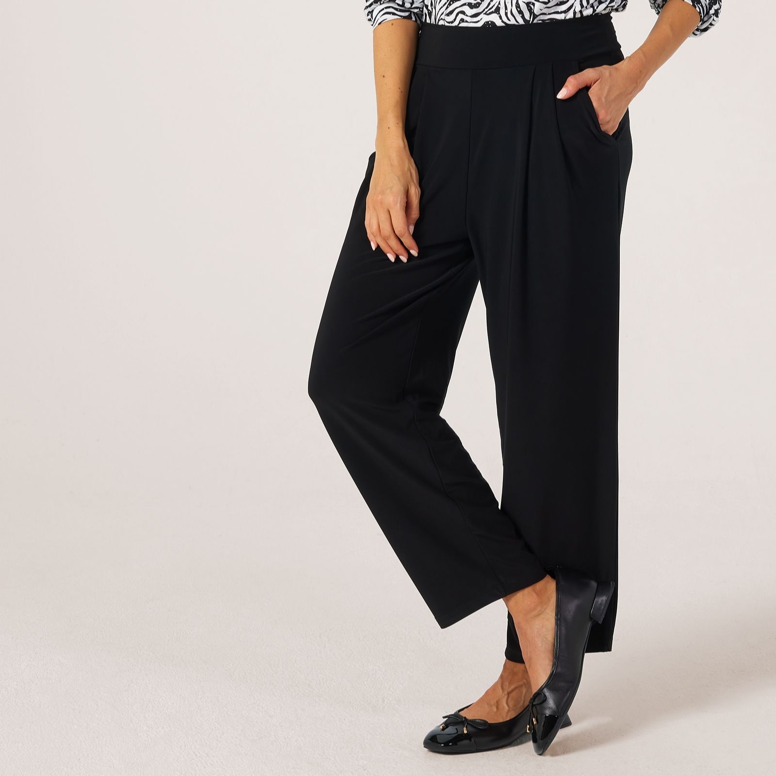 Kim & Co Deluxe Brazil Jersey Wellness Ankle Length Pleated Trousers Petite