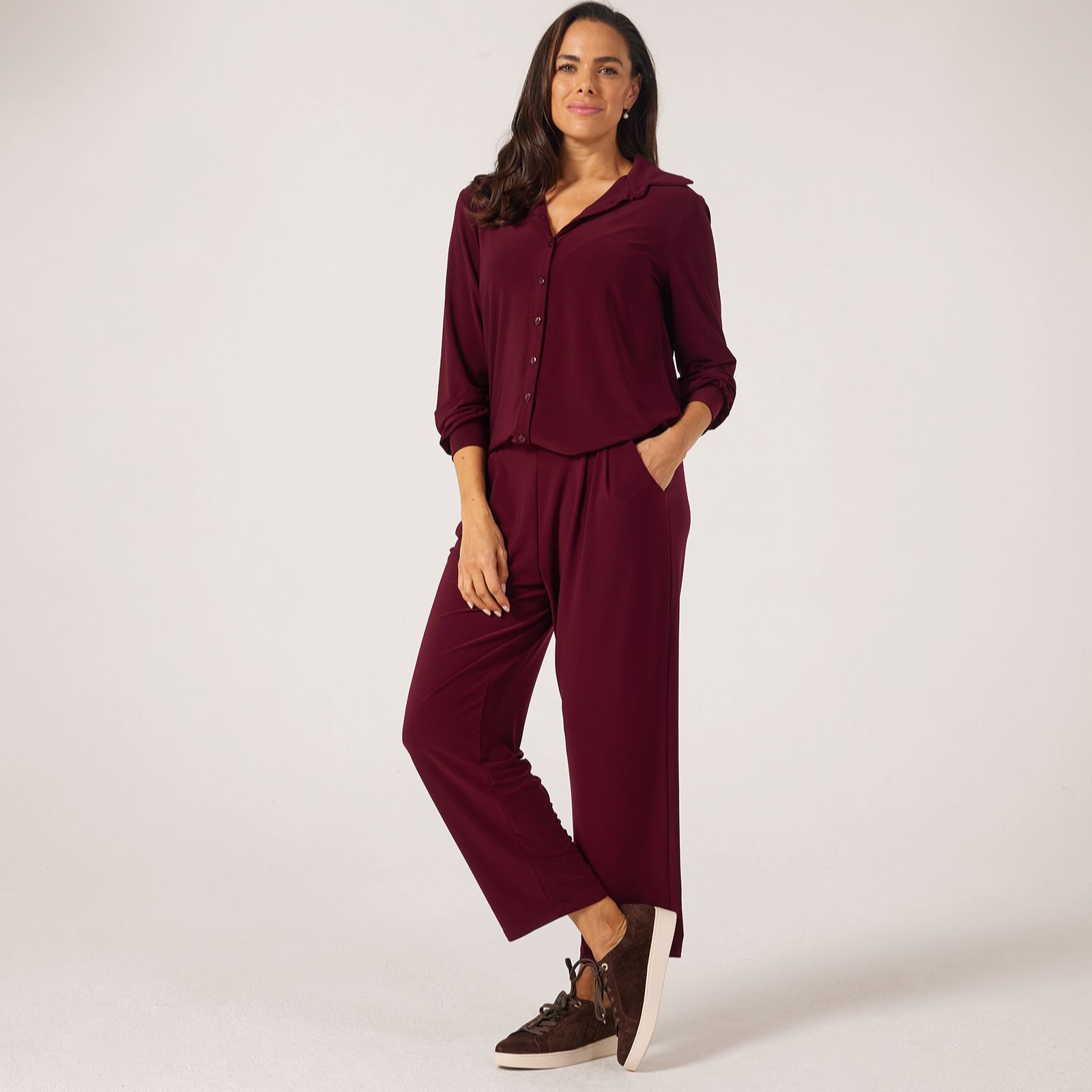 Kim & Co Deluxe Brazil Jersey Wellness Ankle Length Pleated Trousers Petite