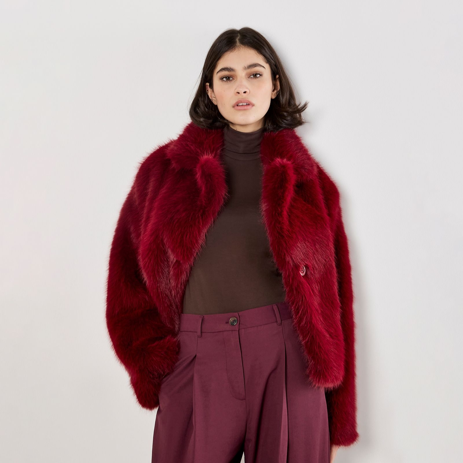 Apricot Fur Collar Short Coat