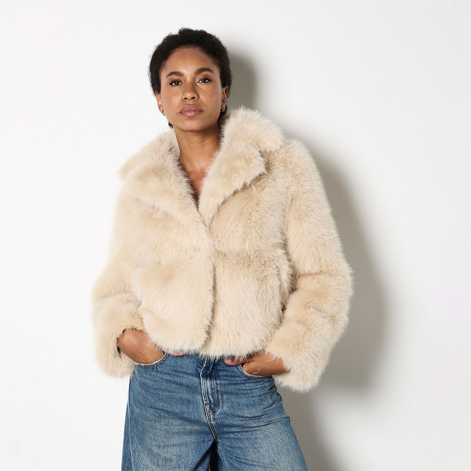 Apricot Fur Collar Short Coat