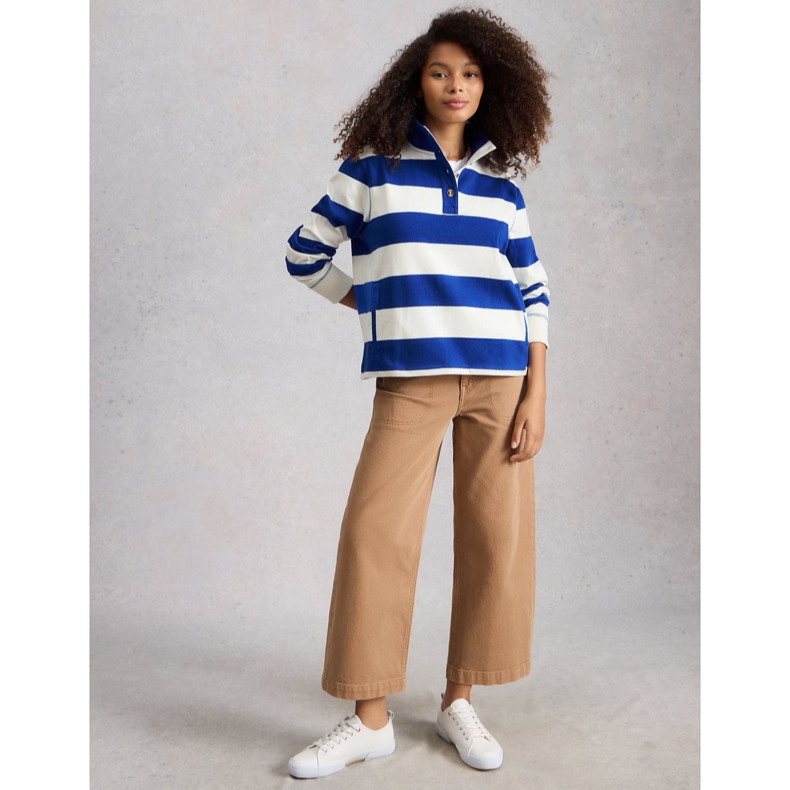 White Stuff Bobby Button Stripe Sweat Top