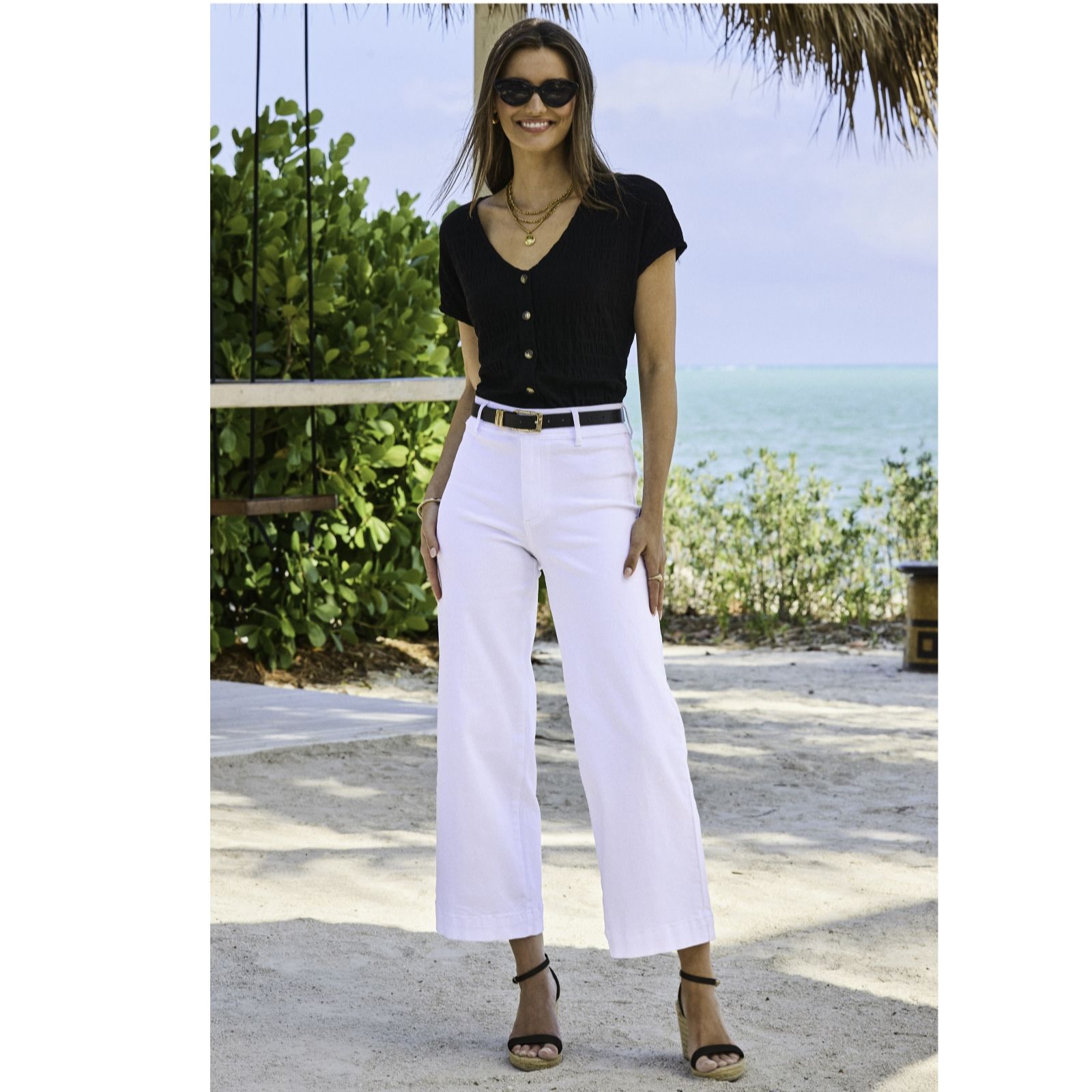 Sosandar Cropped Stretch Wide Leg Jean