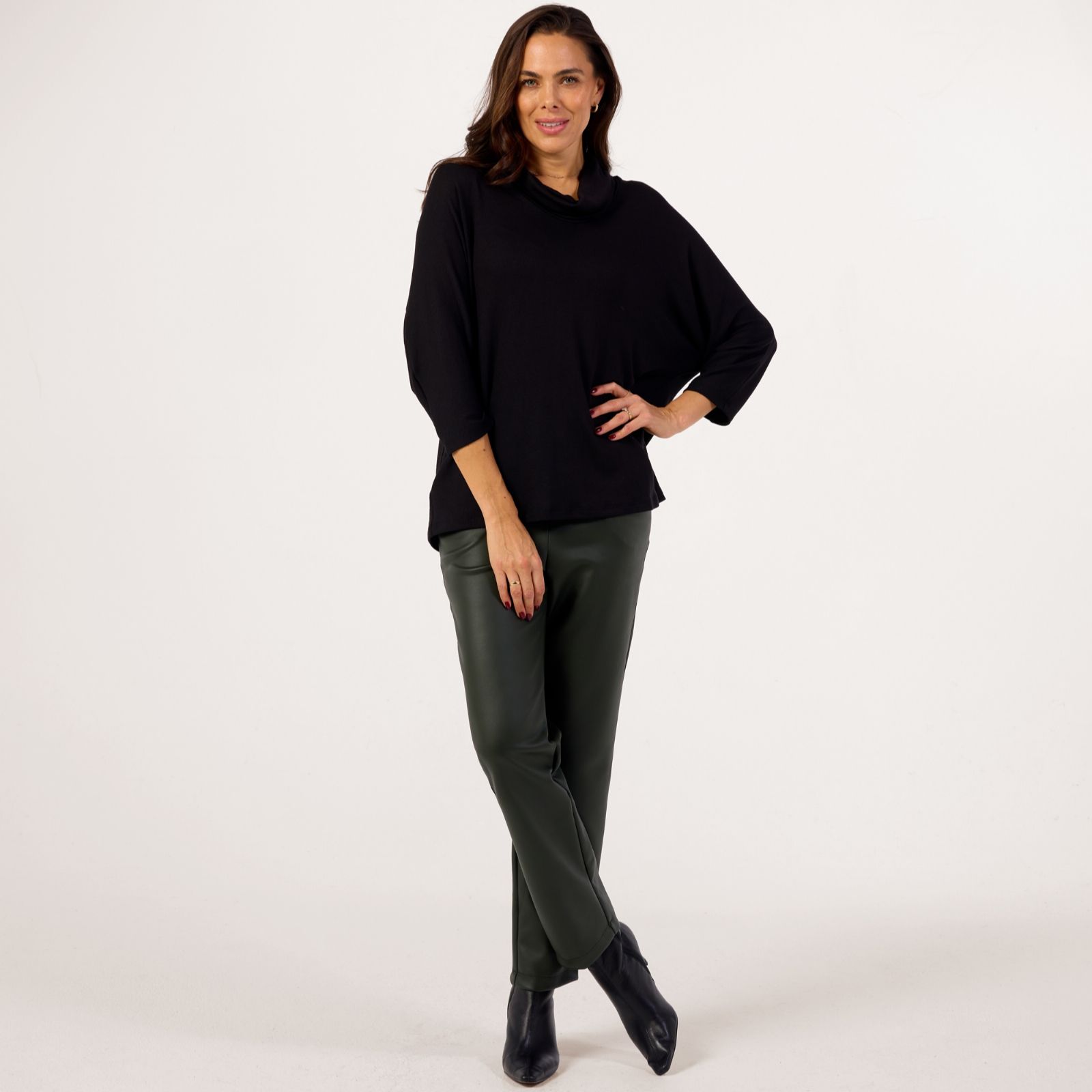 Kim & Co Fine Sweater Knit Cowl-Neck Dolman Sleeve Turtle Neck Top