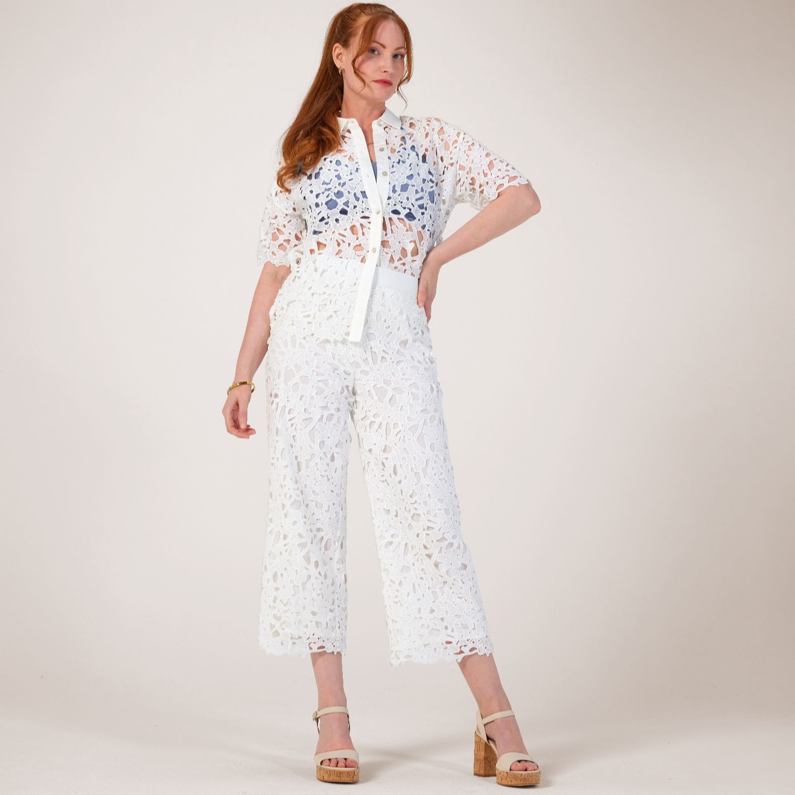 Wynne Collection Graphic Lace Trousers - QVC UK