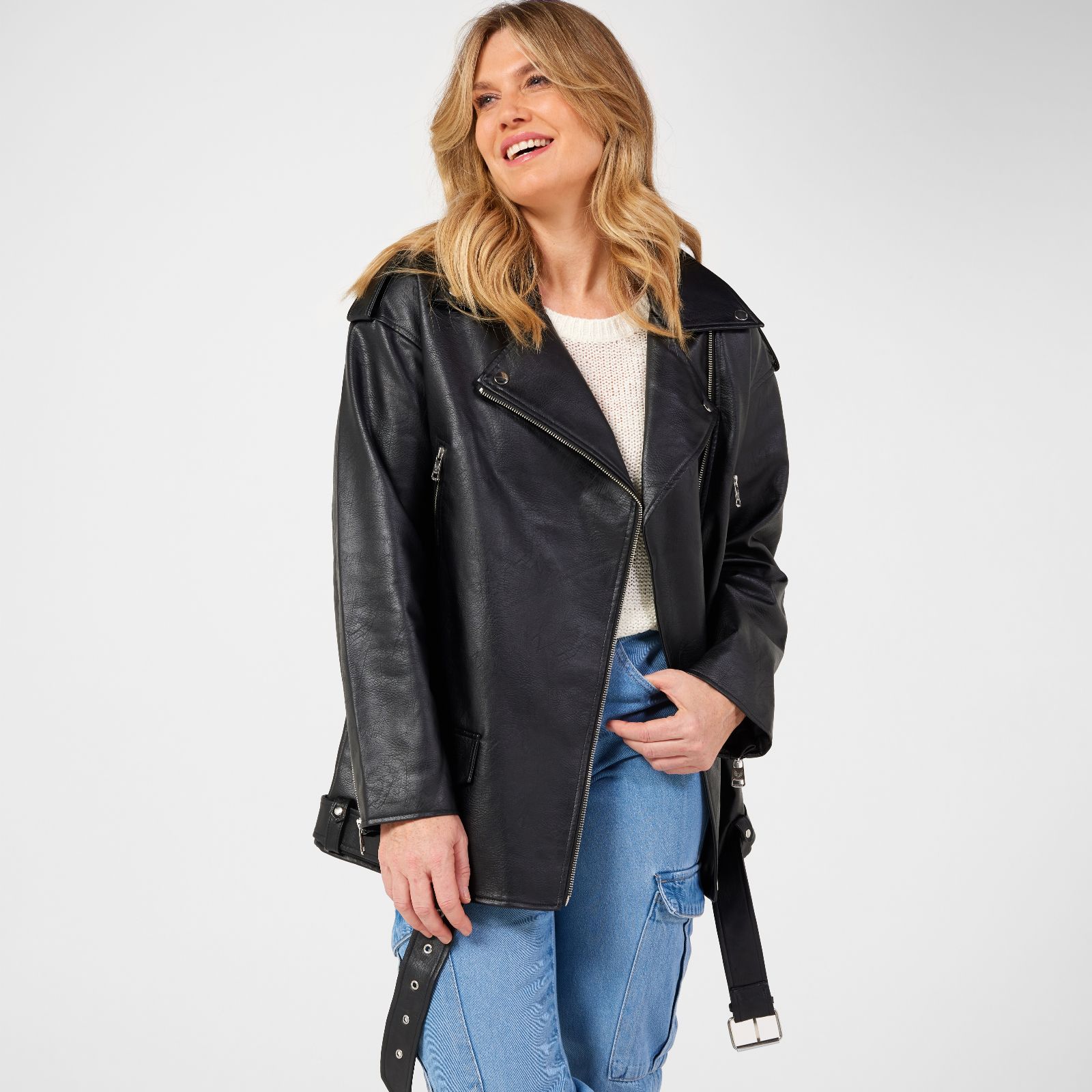 Long line leather jacket best sale