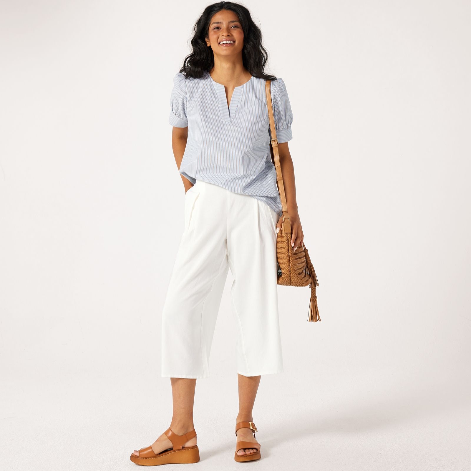 Denim & Co. Linen Blend Cropped Trouser Petite