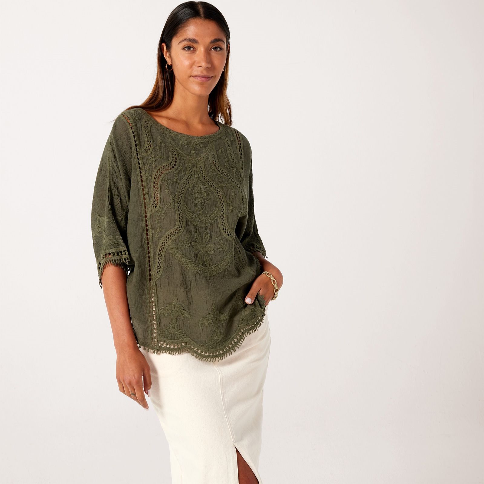 Apricot Embroidered Cotton Crochet Top