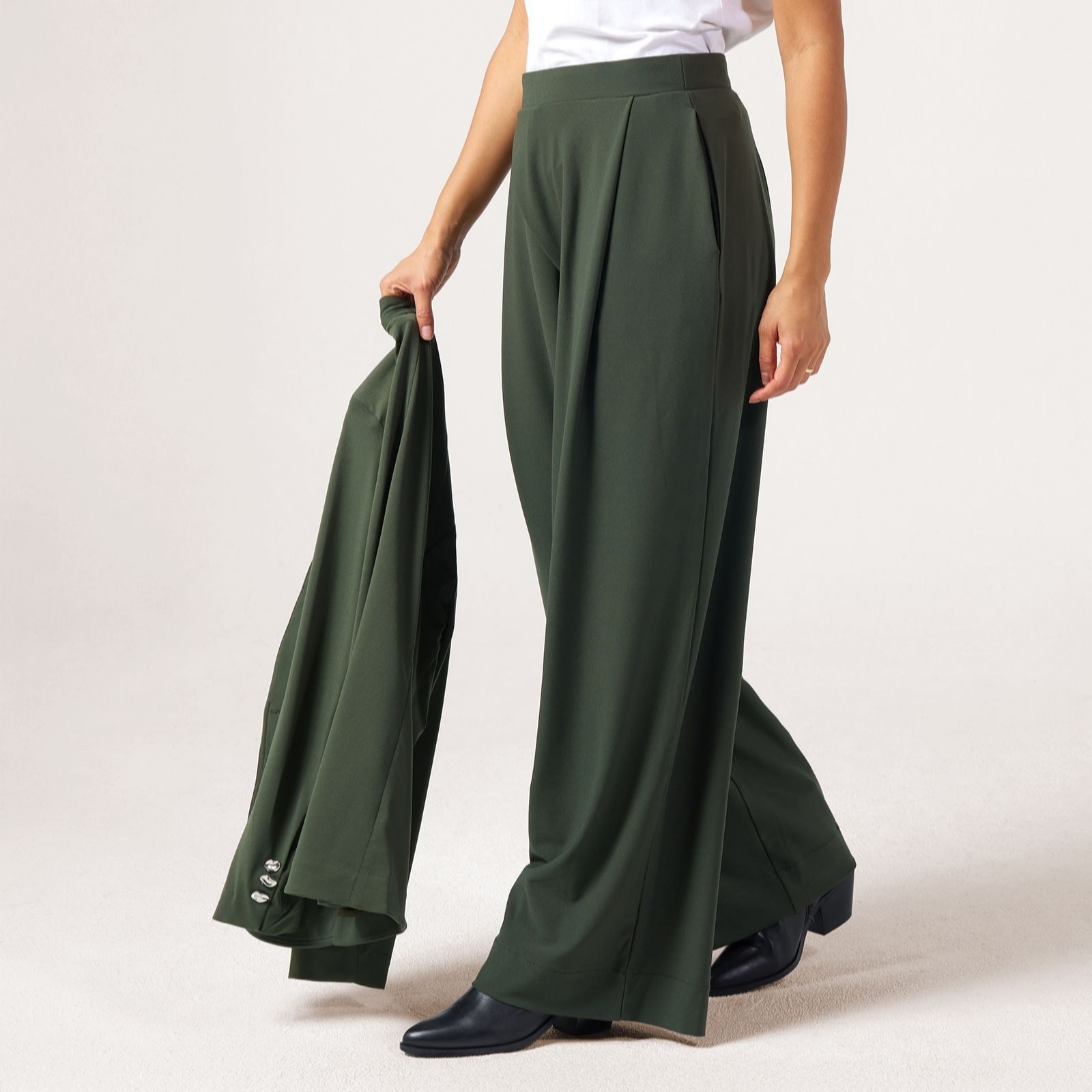 MarlaWynne Collection Luxe Crepe Soft Suiting Trousers With Metal Button