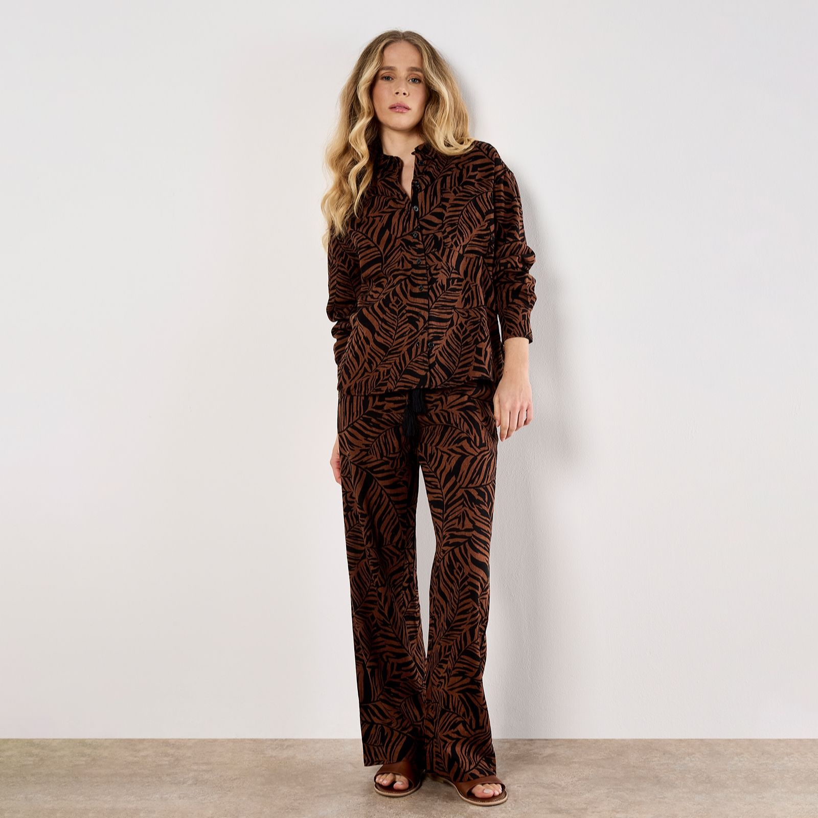 Apricot Bold Leaf Linen Mix Shirt