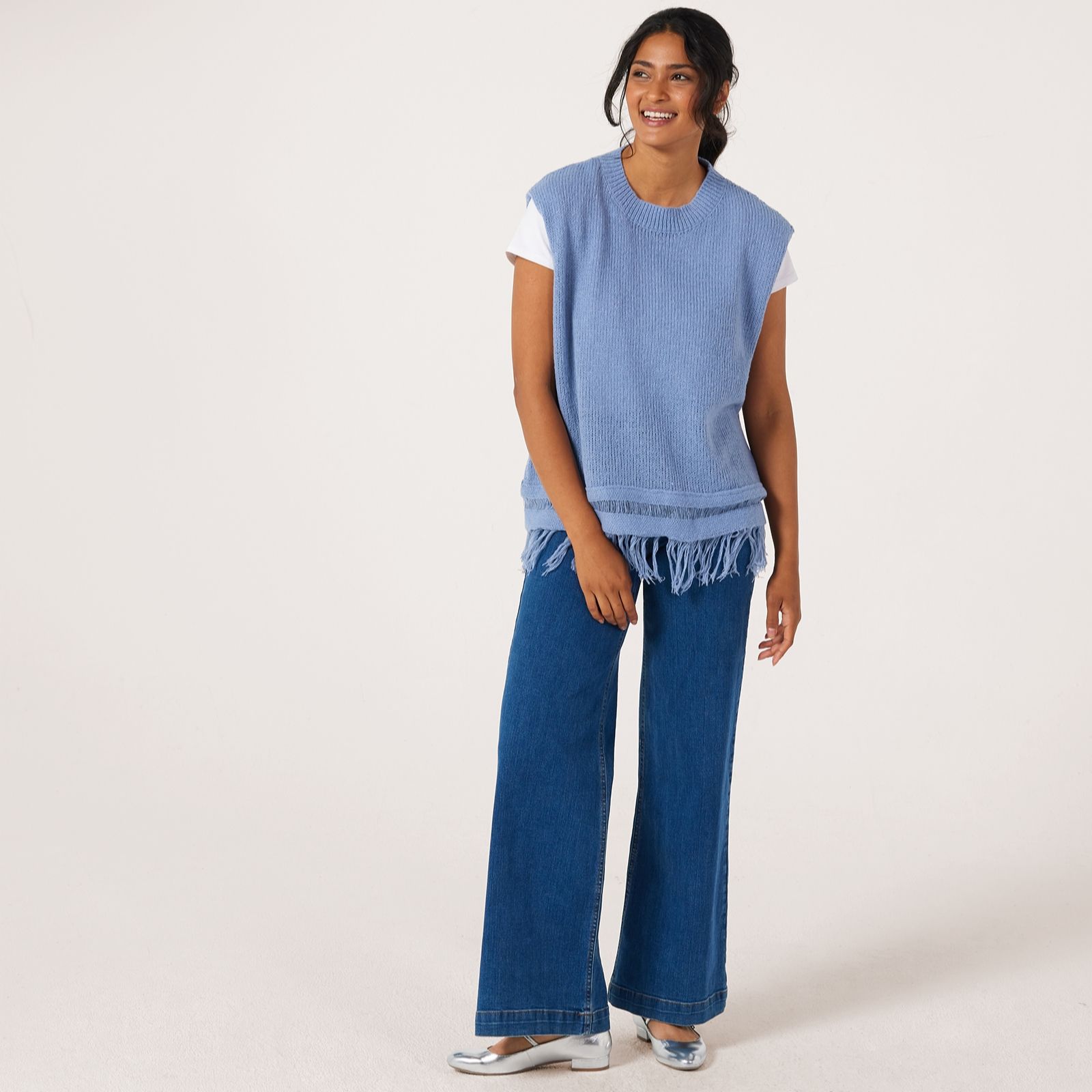 Malissa J Sleeveless Knit Jumper With Fray Hem