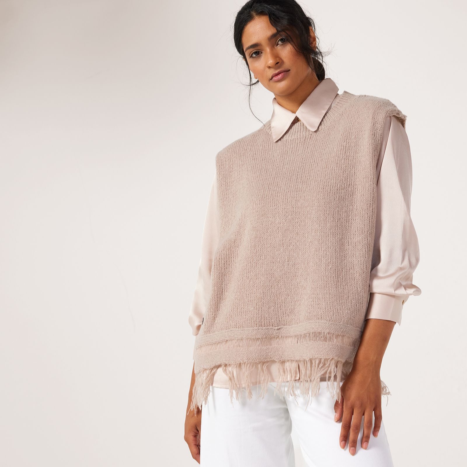 Malissa J Sleeveless Knit Jumper With Fray Hem